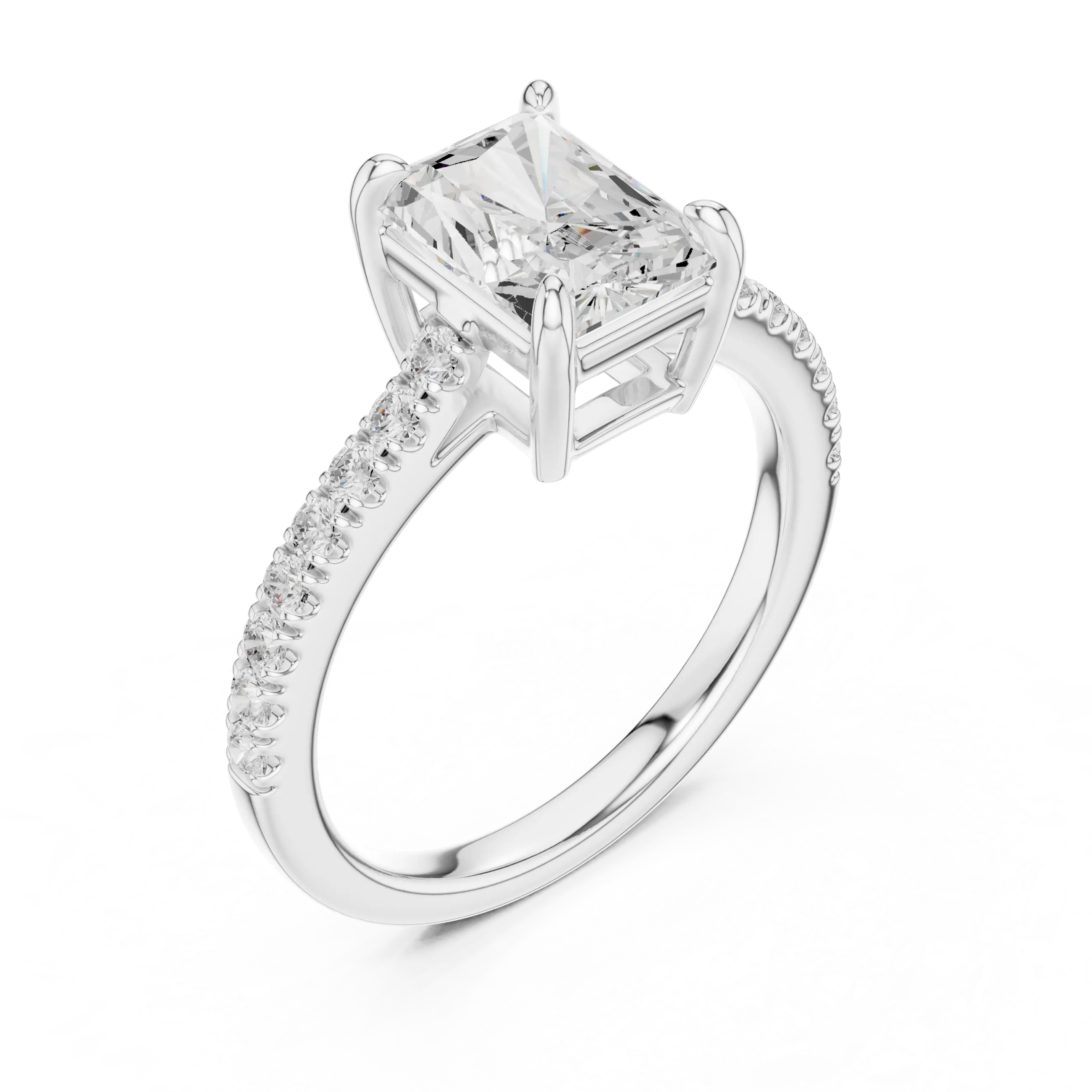 MJR090 - Radiant Cut Solitaire Engagement Ring with Pavé Band