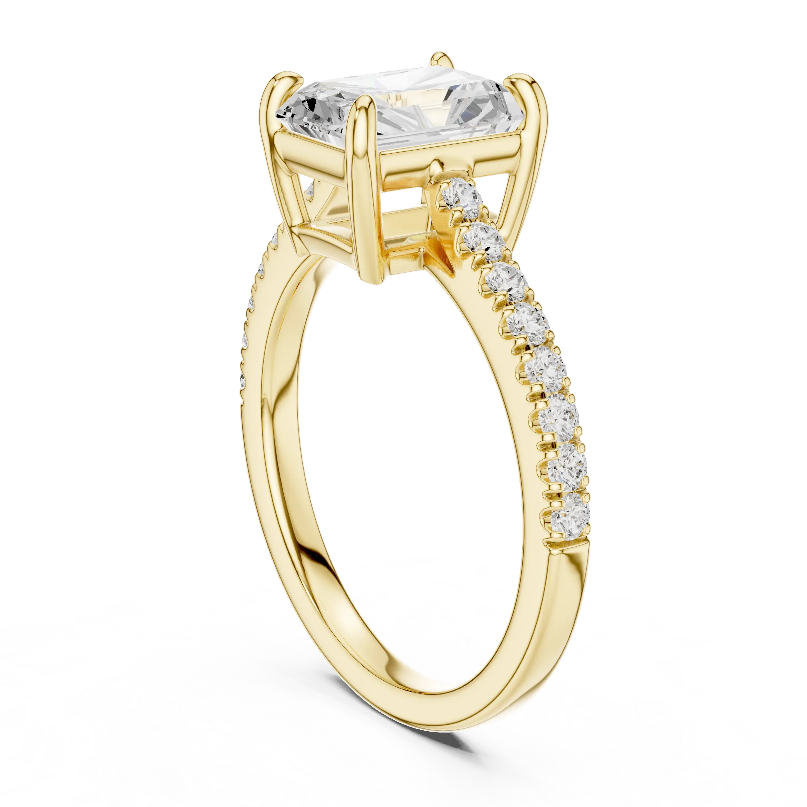 MJR090 - Radiant Cut Solitaire Engagement Ring with Pavé Band