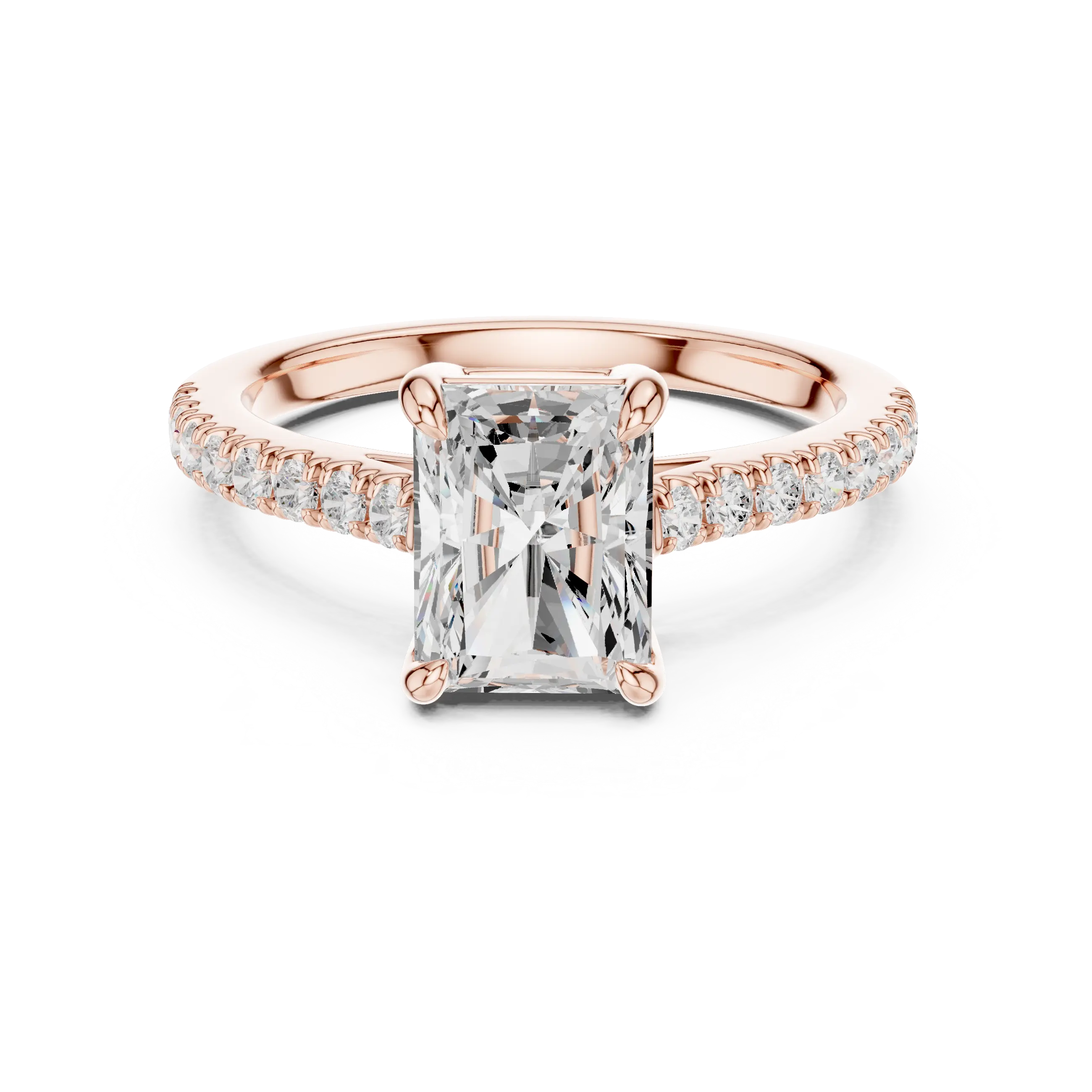 MJR090 - Radiant Cut Solitaire Engagement Ring with Pavé Band
