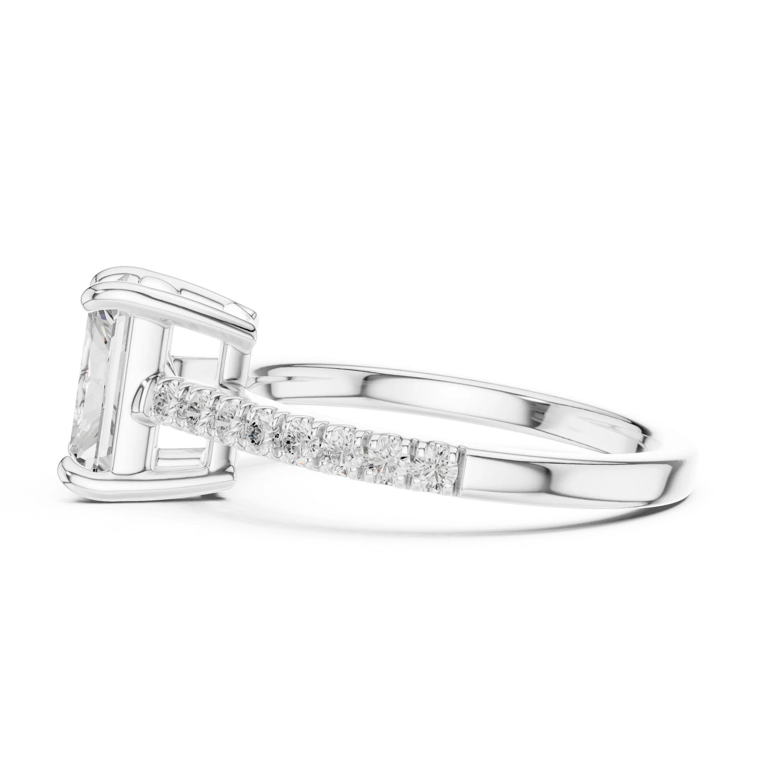 MJR090 - Radiant Cut Solitaire Engagement Ring with Pavé Band