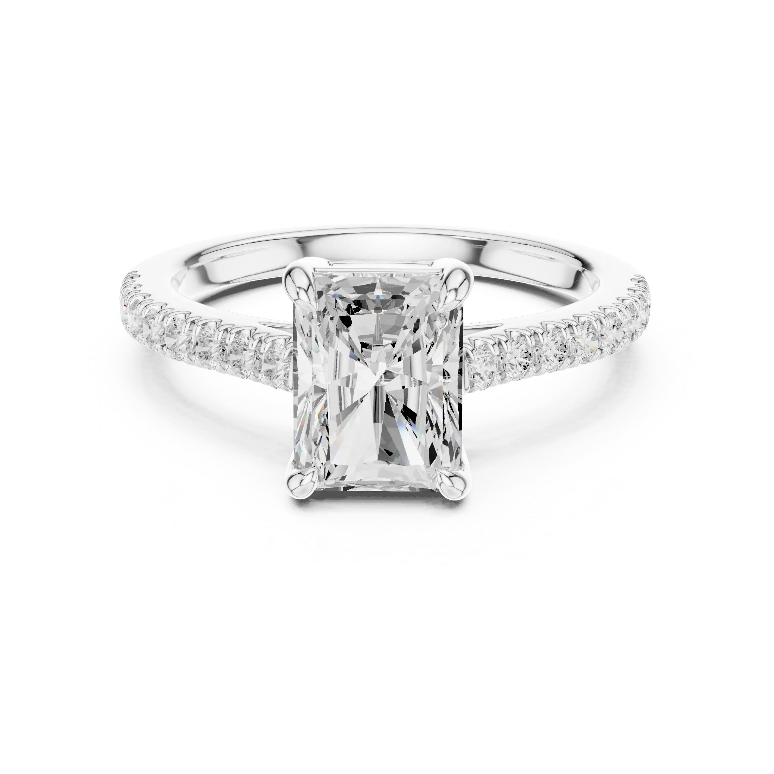 MJR090 - Radiant Cut Solitaire Engagement Ring with Pavé Band