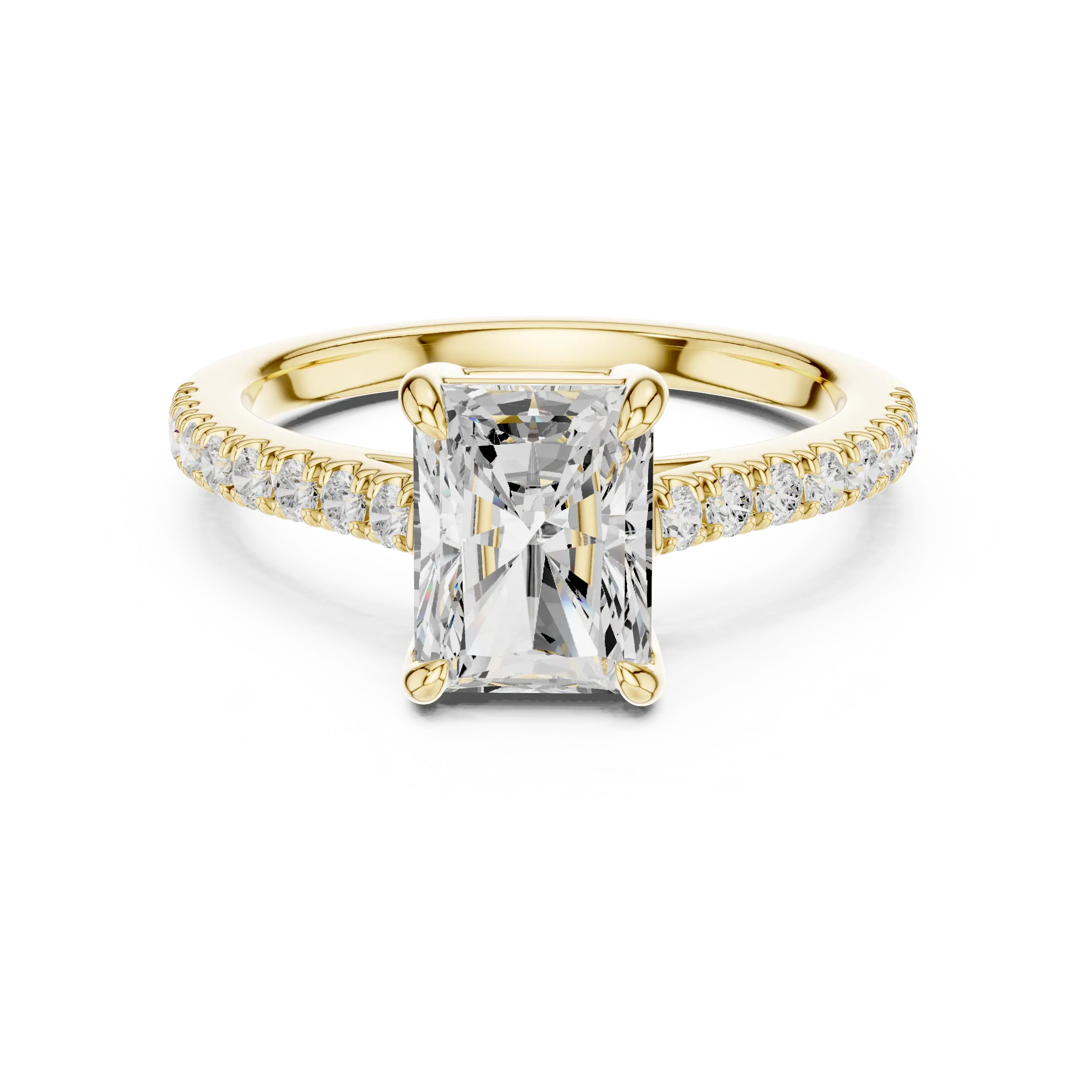 MJR090 - Radiant Cut Solitaire Engagement Ring with Pavé Band