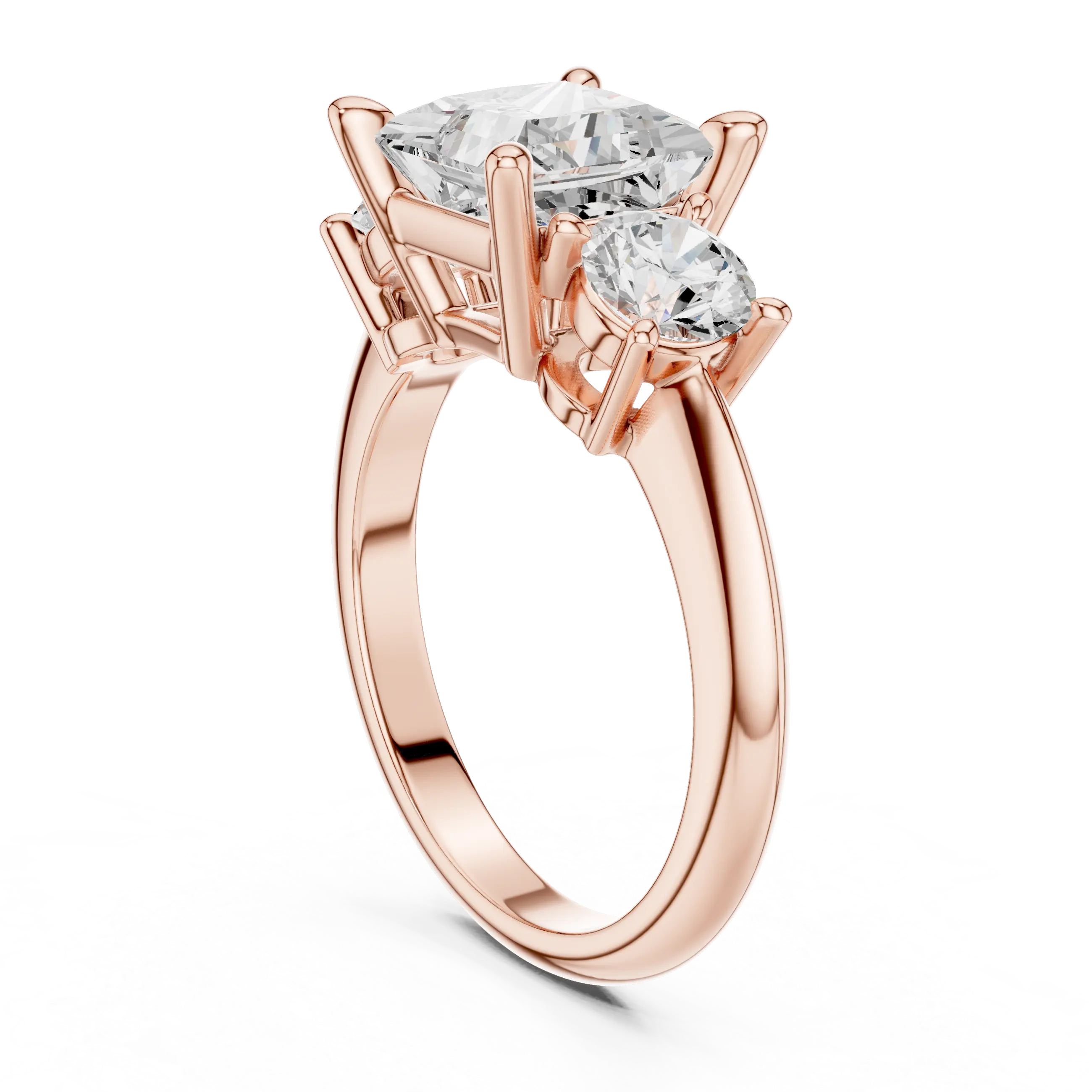 MJR091 - Princess Cut Center Three Stone Ring with Round Sides