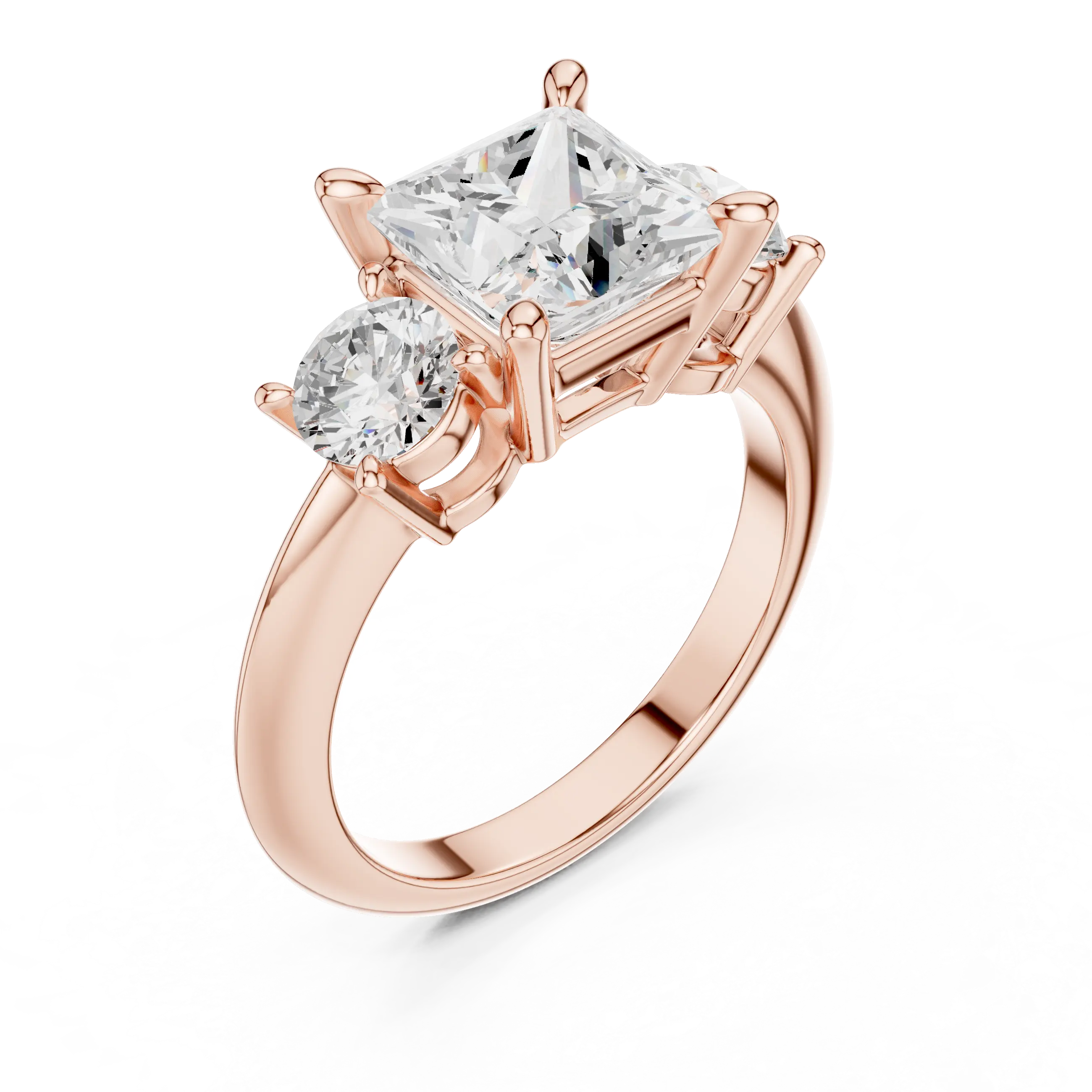 MJR091 - Princess Cut Center Three Stone Ring with Round Sides