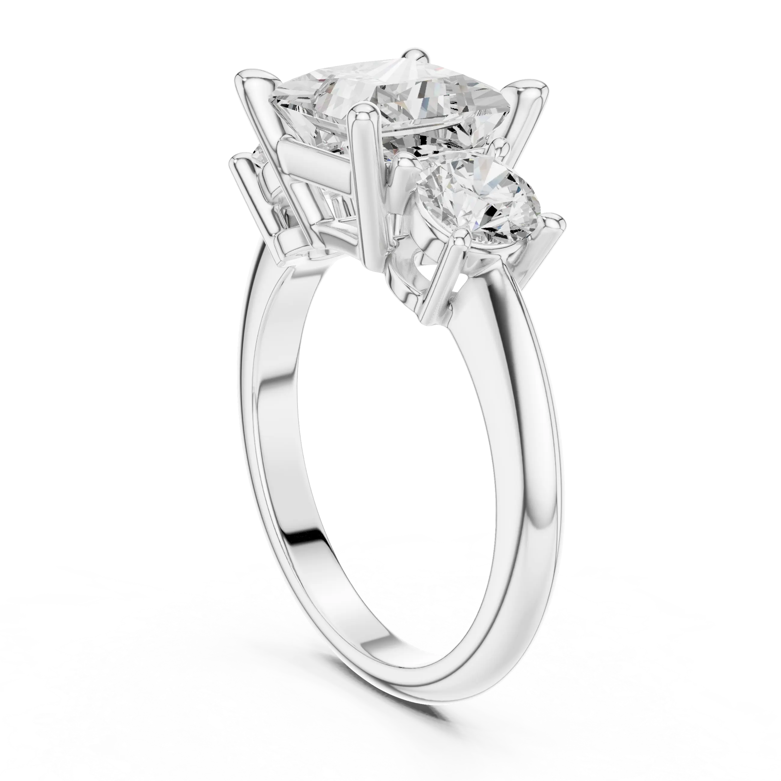 MJR091 - Princess Cut Center Three Stone Ring with Round Sides