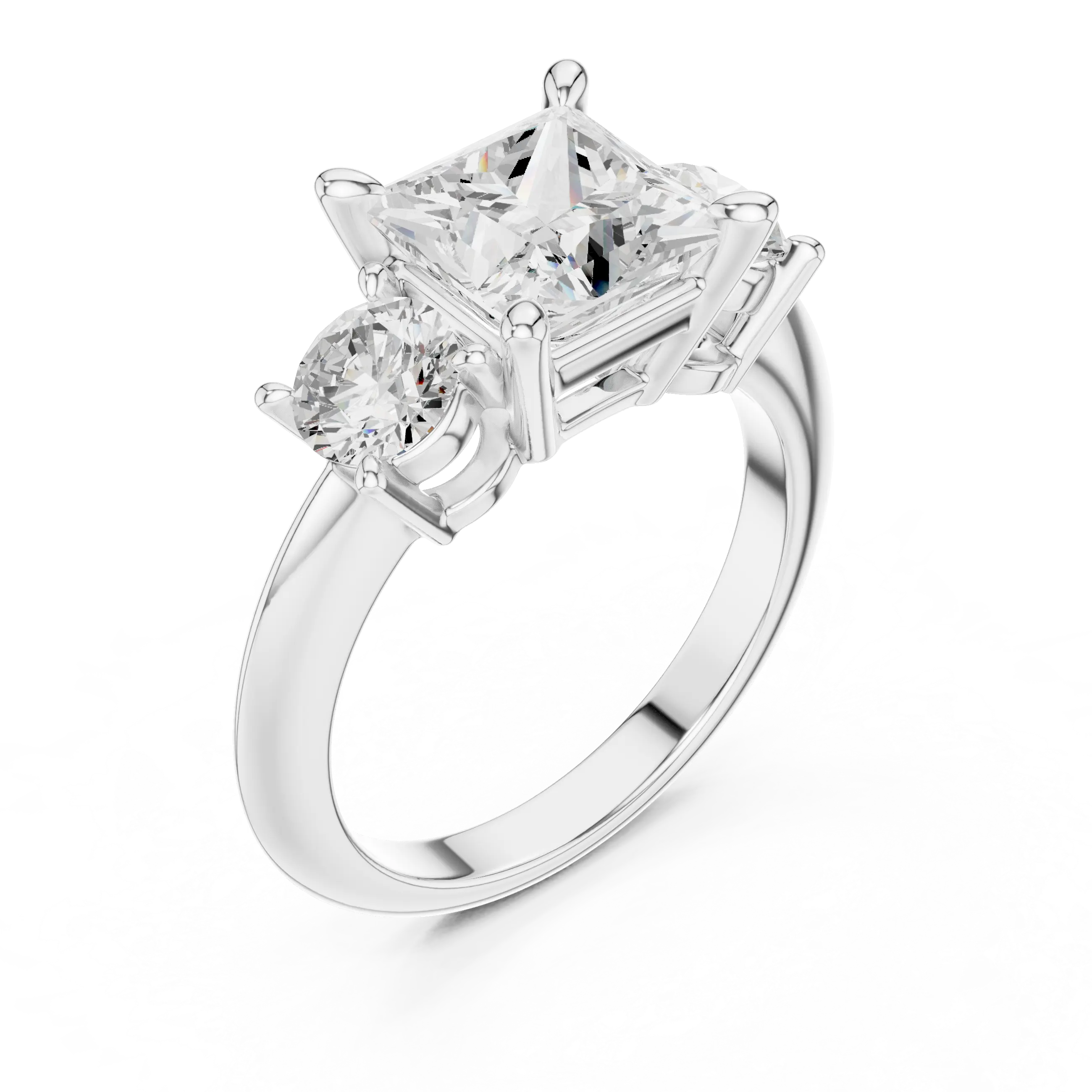 MJR091 - Princess Cut Center Three Stone Ring with Round Sides