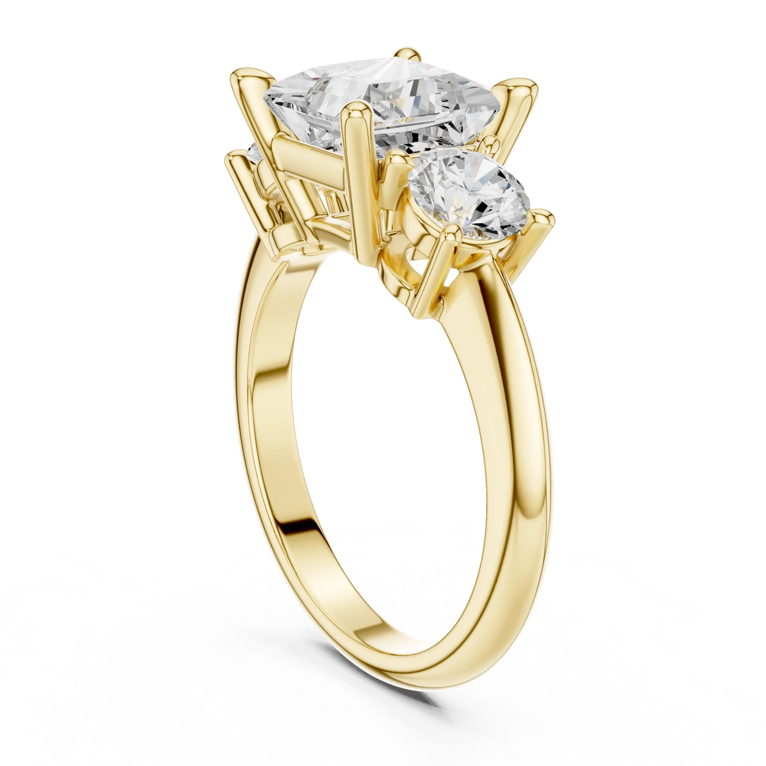 MJR091 - Princess Cut Center Three Stone Ring with Round Sides