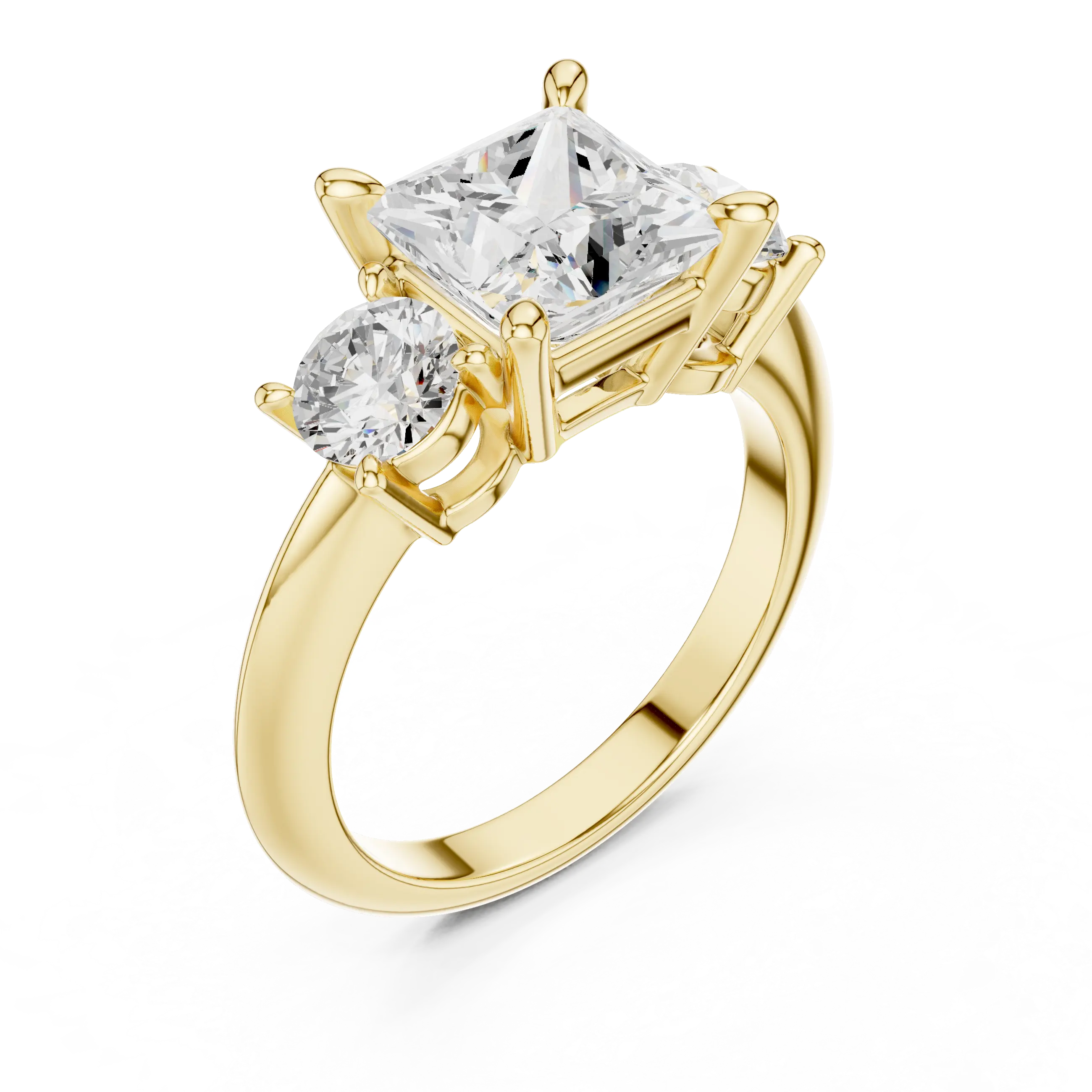 MJR091 - Princess Cut Center Three Stone Ring with Round Sides