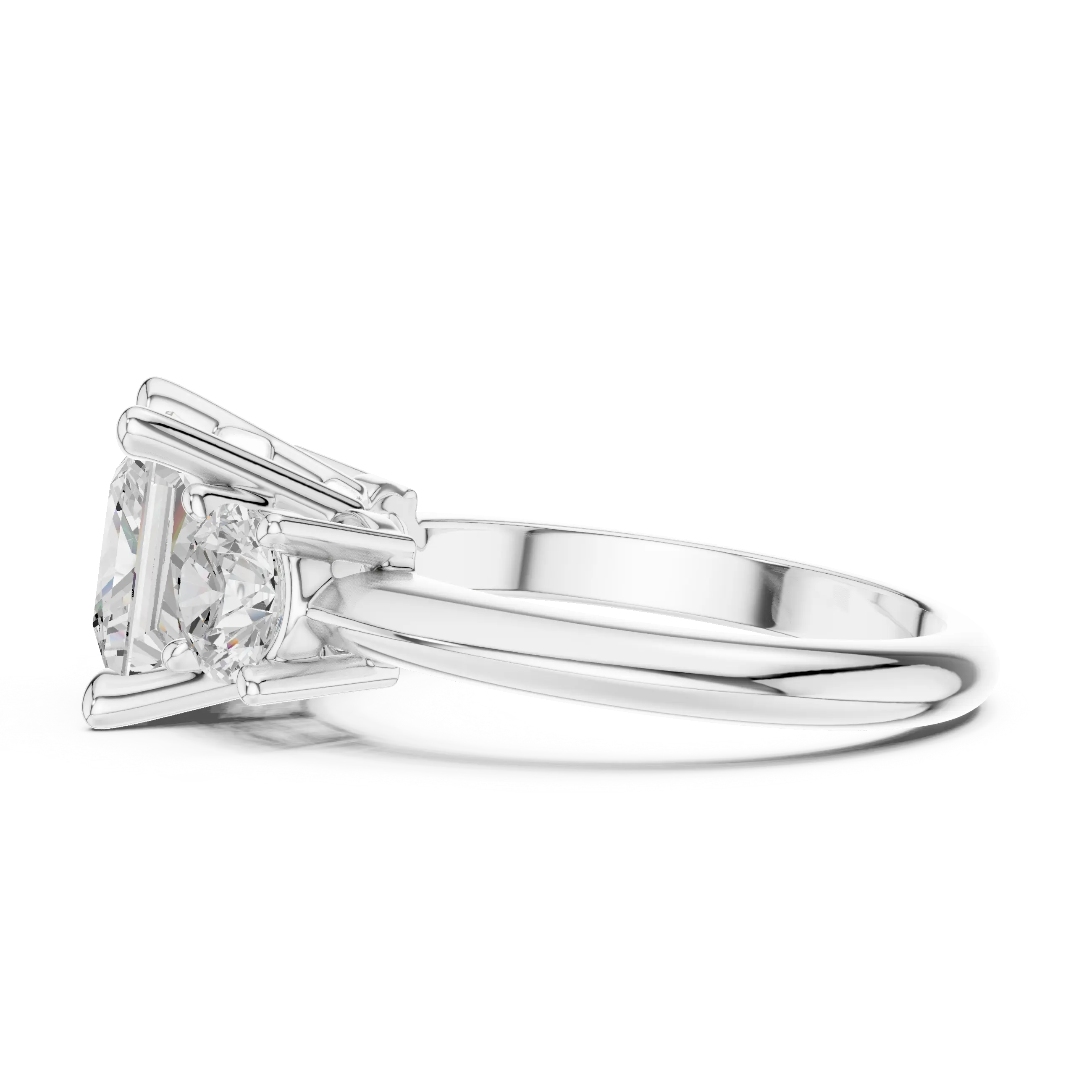 MJR091 - Princess Cut Center Three Stone Ring with Round Sides