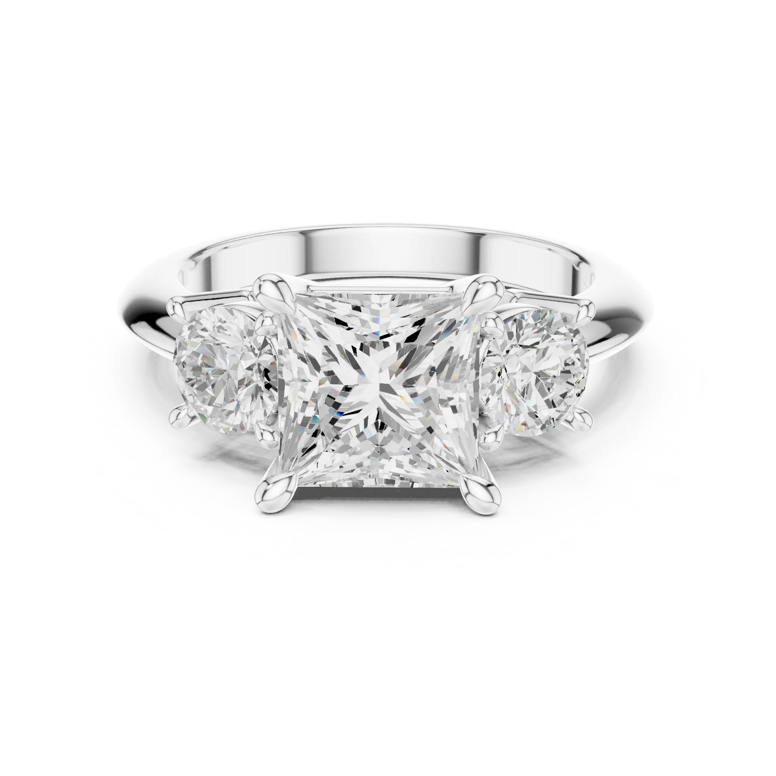 MJR091 - Princess Cut Center Three Stone Ring with Round Sides