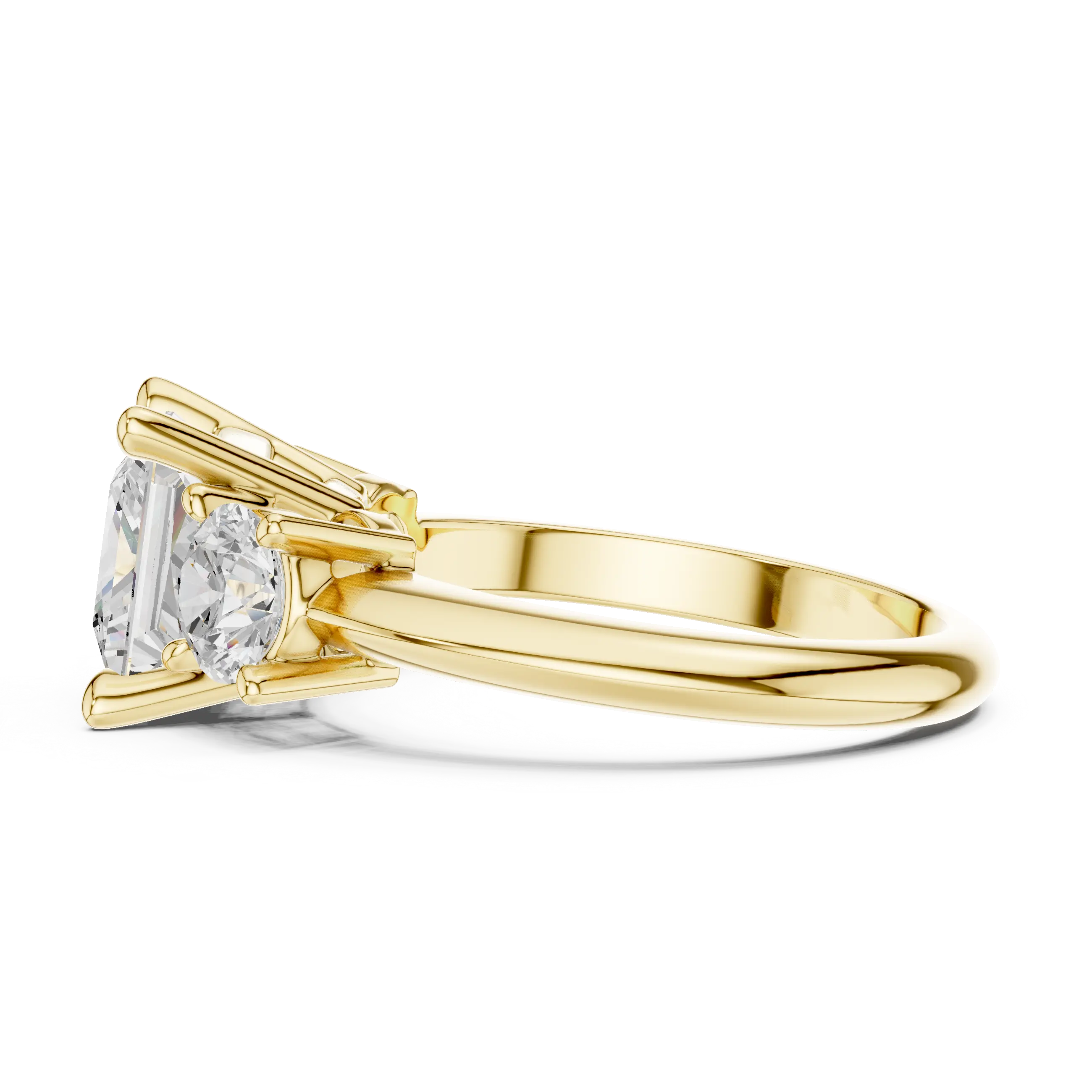 MJR091 - Princess Cut Center Three Stone Ring with Round Sides