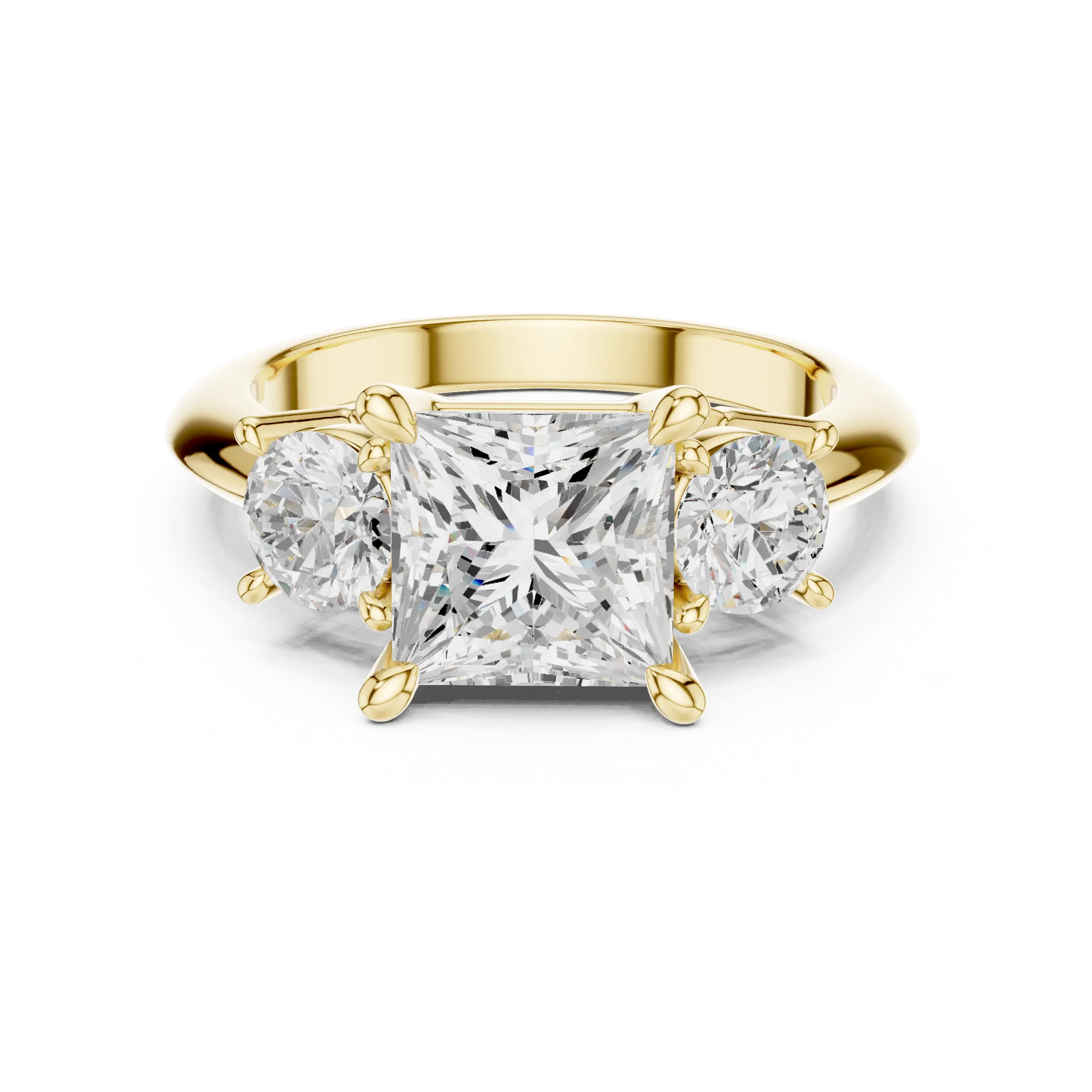 MJR091 - Princess Cut Center Three Stone Ring with Round Sides