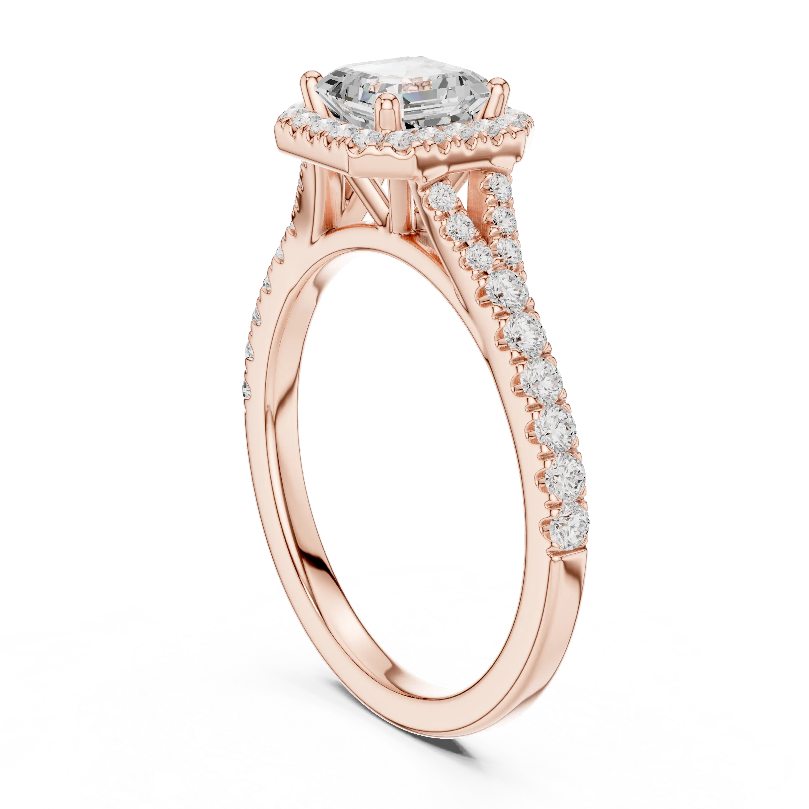 MJR093 - Asscher Cut Halo Engagement Ring with Split Pavé Shank