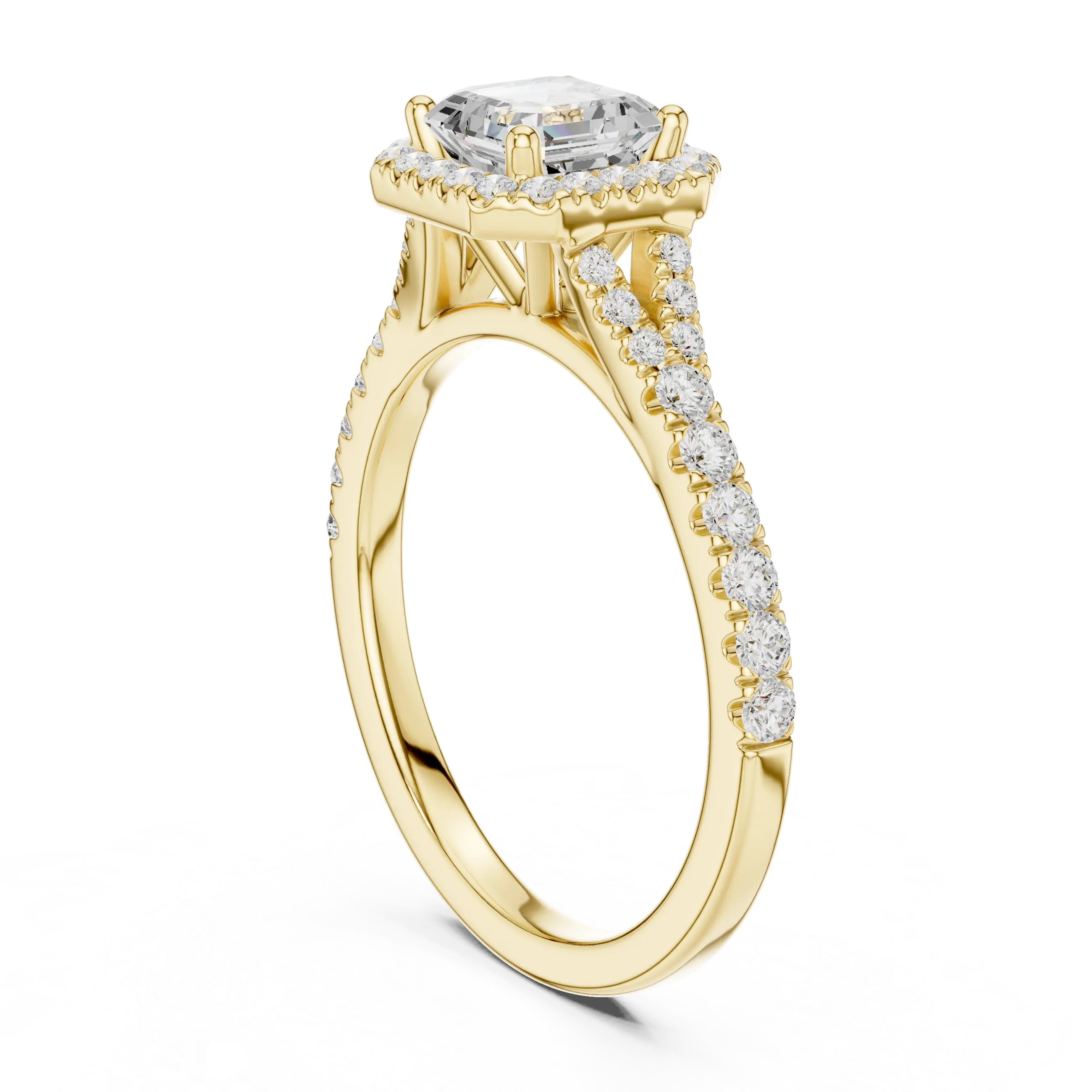 MJR093 - Asscher Cut Halo Engagement Ring with Split Pavé Shank