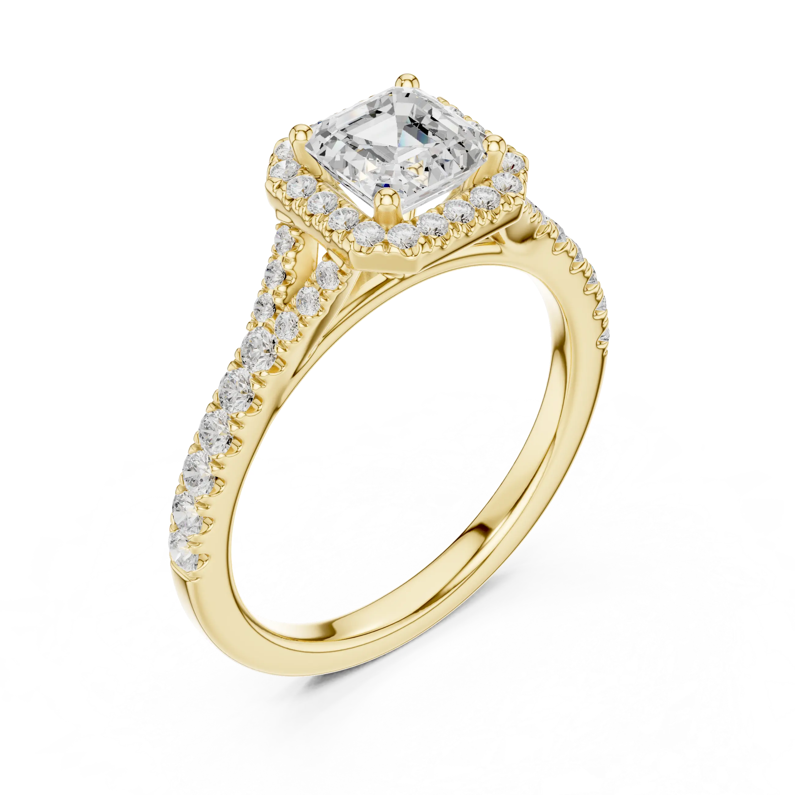 MJR093 - Asscher Cut Halo Engagement Ring with Split Pavé Shank