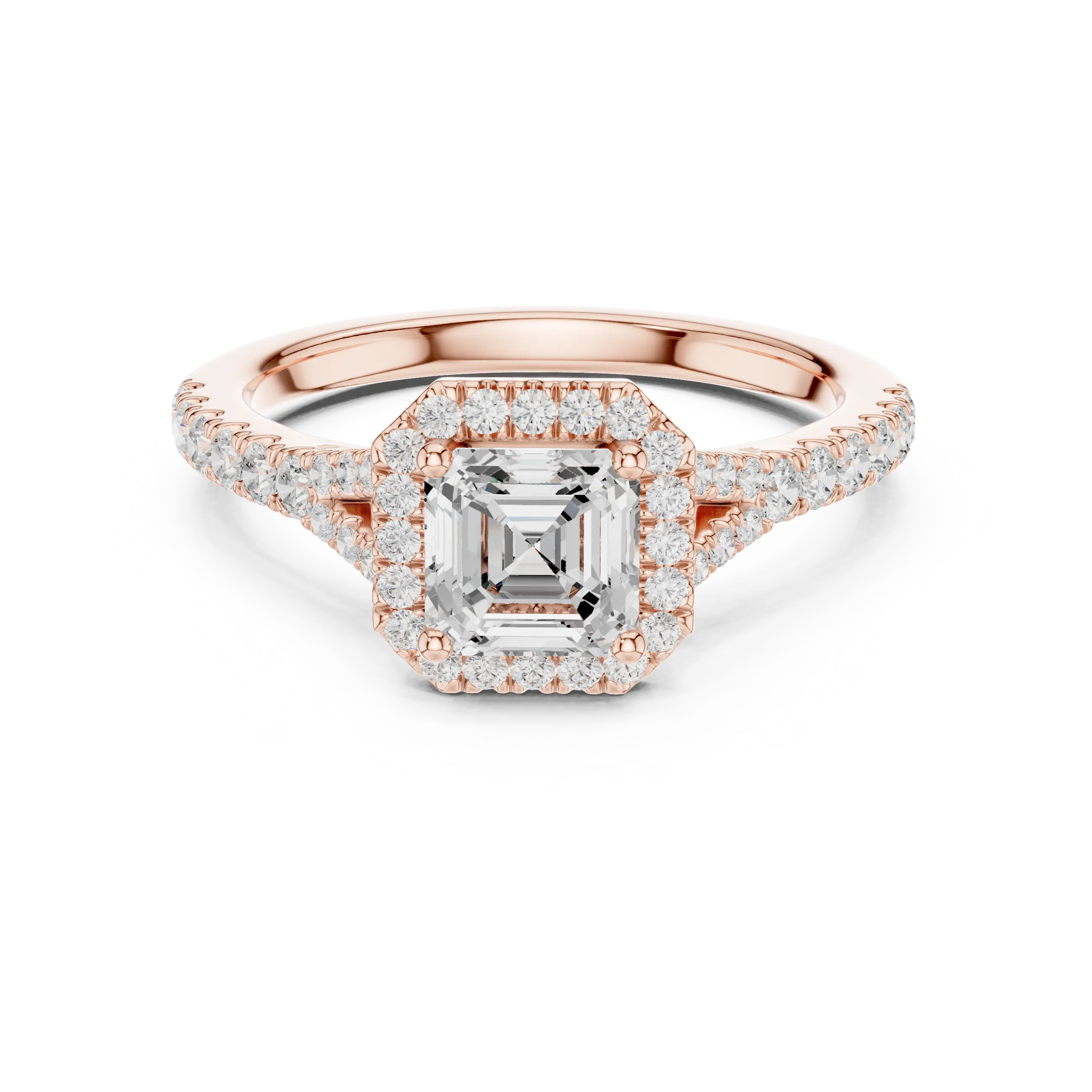 MJR093 - Asscher Cut Halo Engagement Ring with Split Pavé Shank