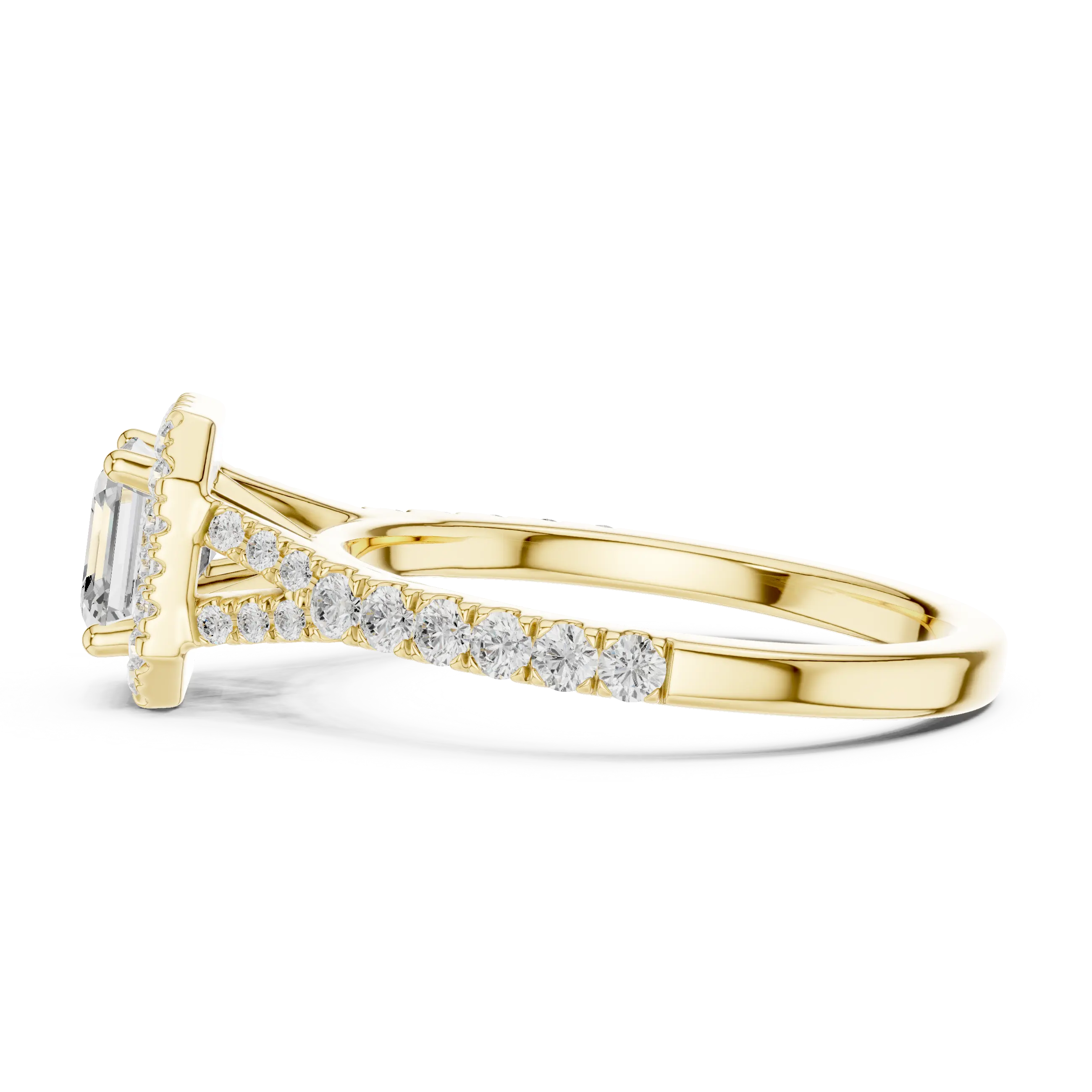 MJR093 - Asscher Cut Halo Engagement Ring with Split Pavé Shank