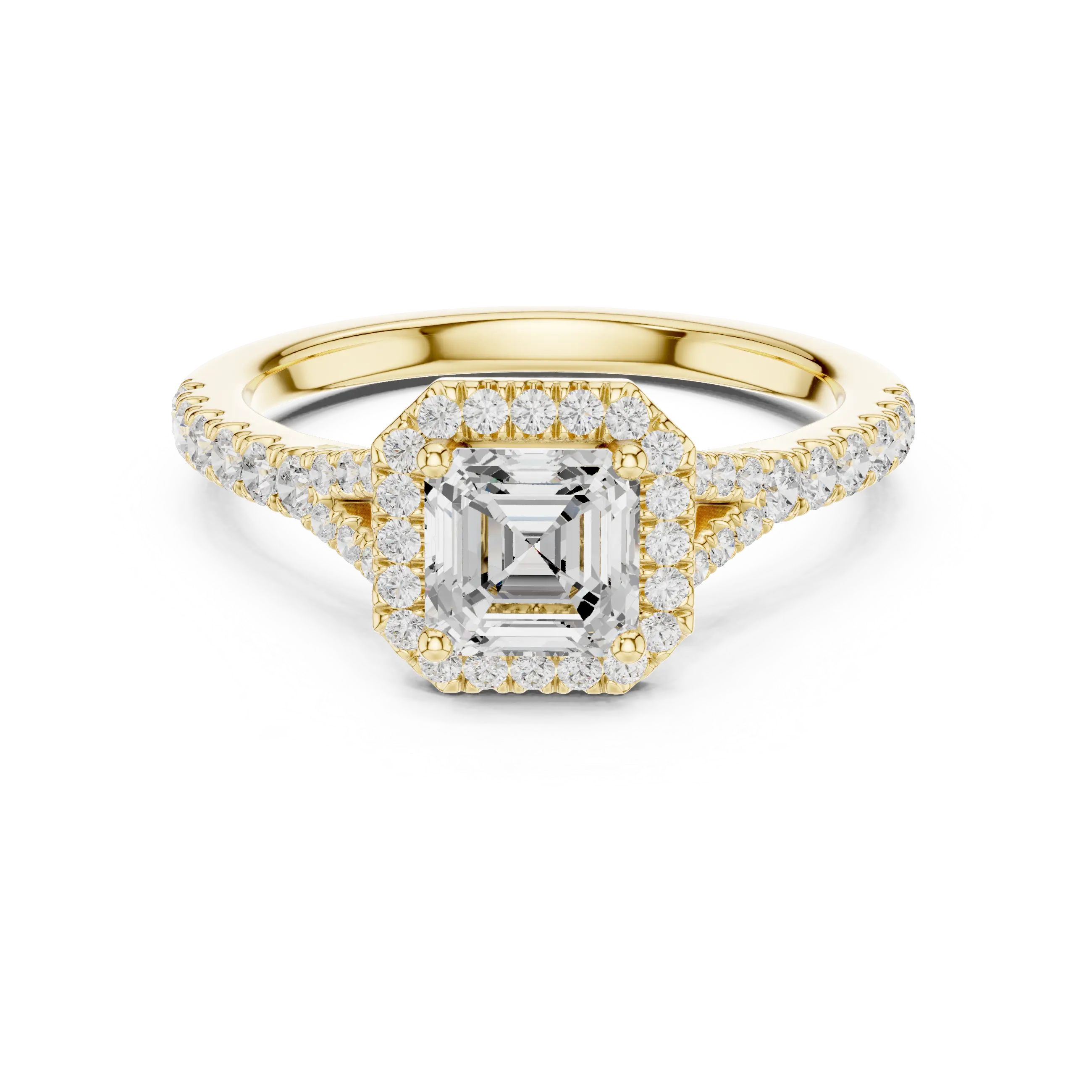 MJR093 - Asscher Cut Halo Engagement Ring with Split Pavé Shank