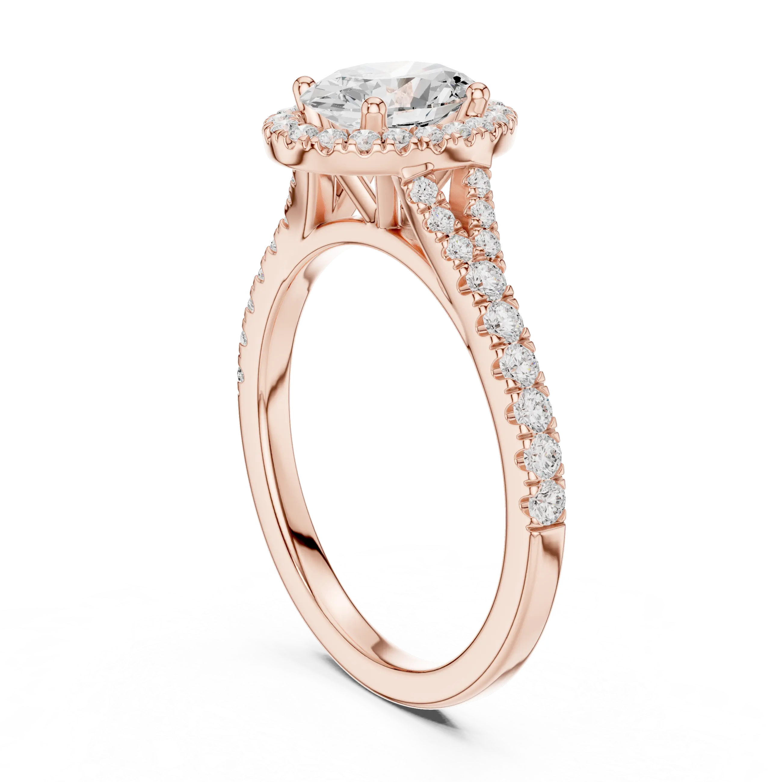 MJR094 - Oval Halo Split Shank Band Ring with Fine Pavé Setting