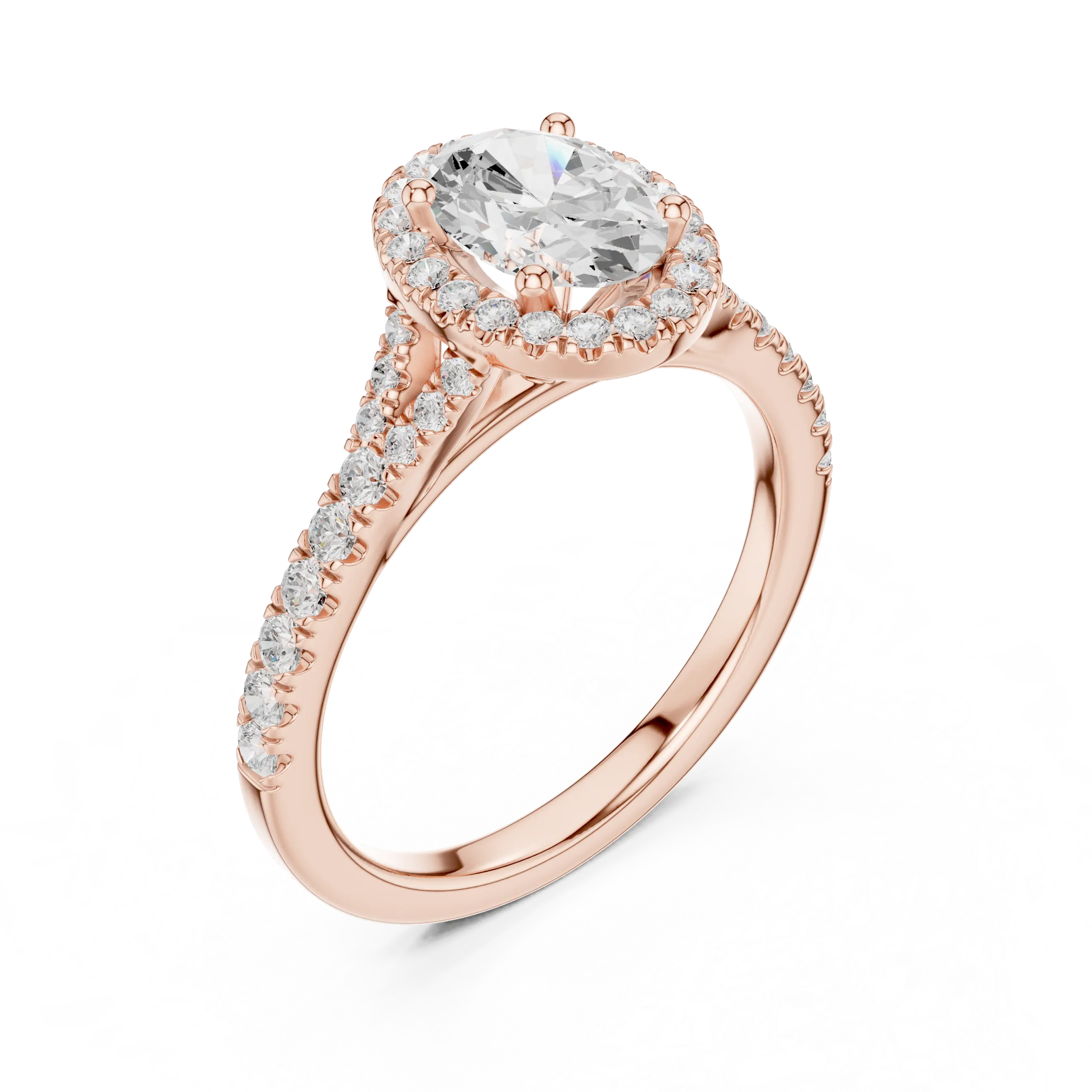 MJR094 - Oval Halo Split Shank Band Ring with Fine Pavé Setting