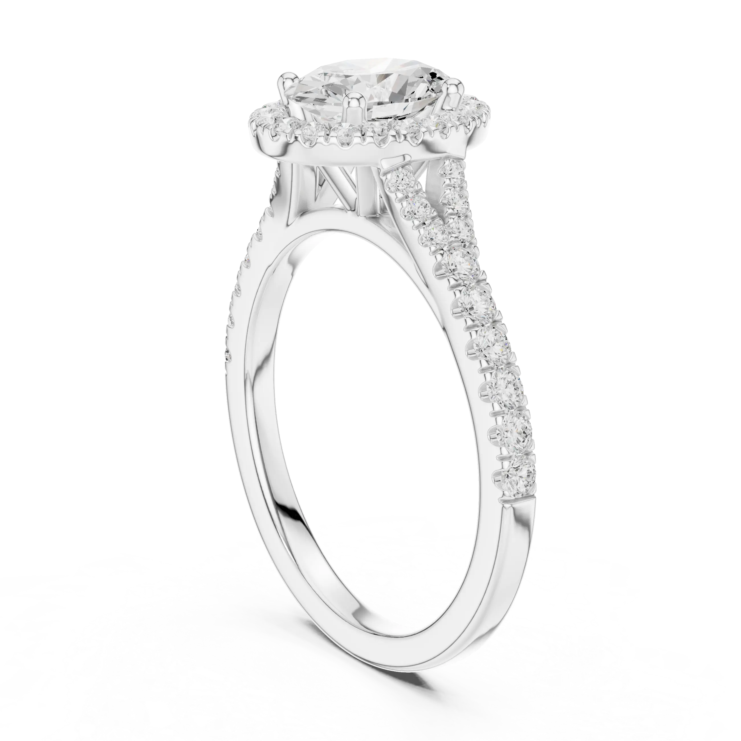 MJR094 - Oval Halo Split Shank Band Ring with Fine Pavé Setting