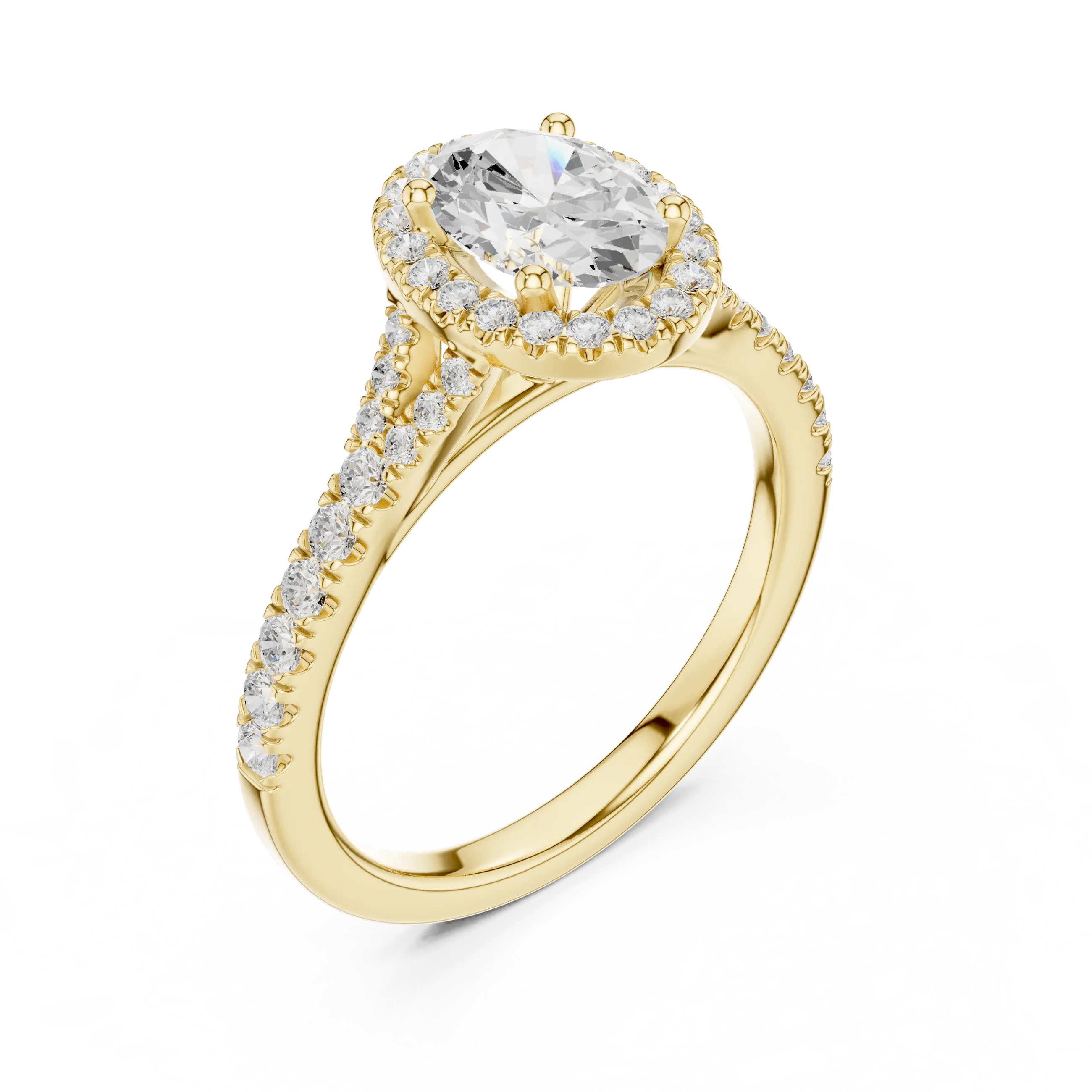 MJR094 - Oval Halo Split Shank Band Ring with Fine Pavé Setting