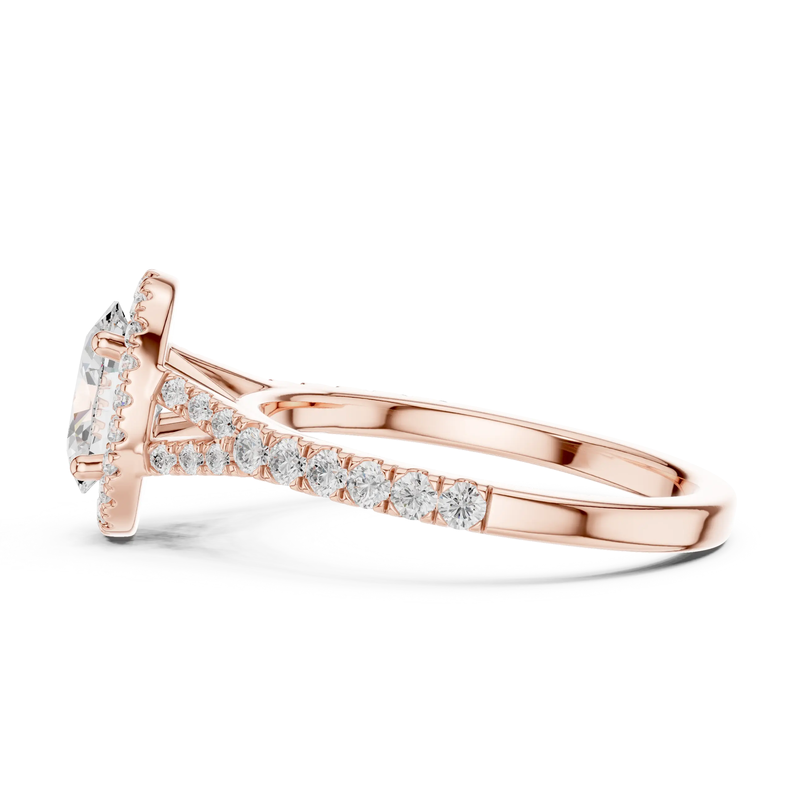 MJR094 - Oval Halo Split Shank Band Ring with Fine Pavé Setting