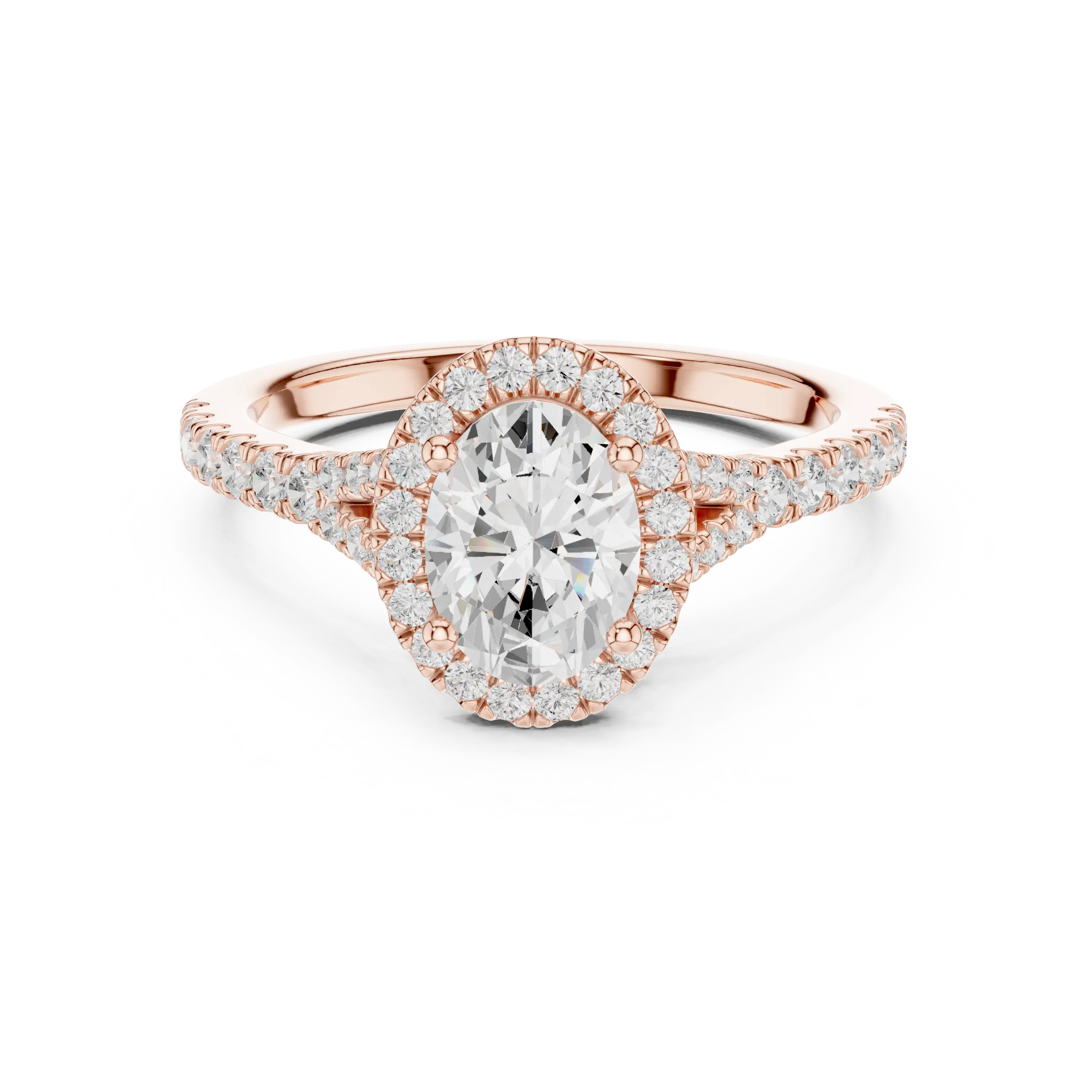 MJR094 - Oval Halo Split Shank Band Ring with Fine Pavé Setting