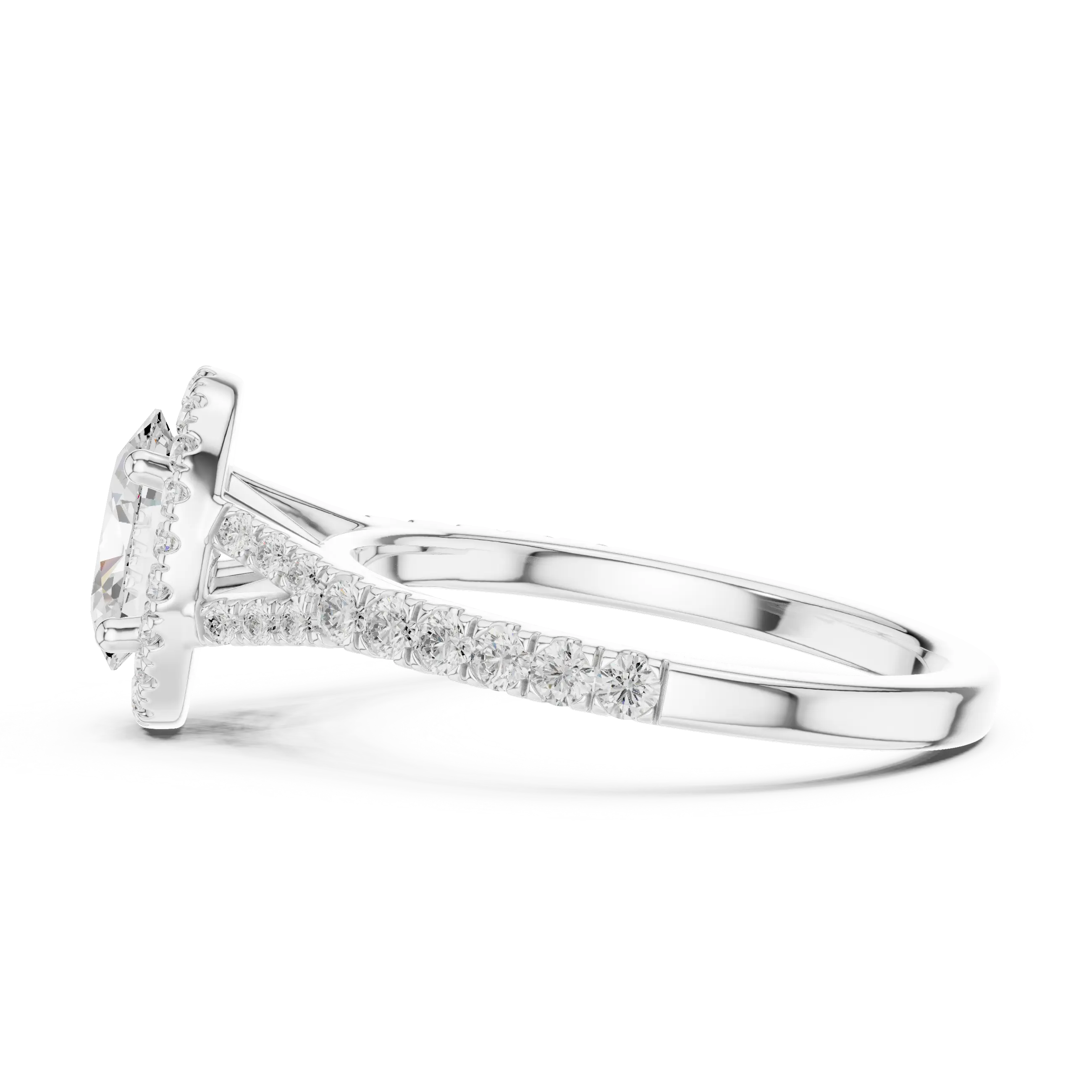MJR094 - Oval Halo Split Shank Band Ring with Fine Pavé Setting