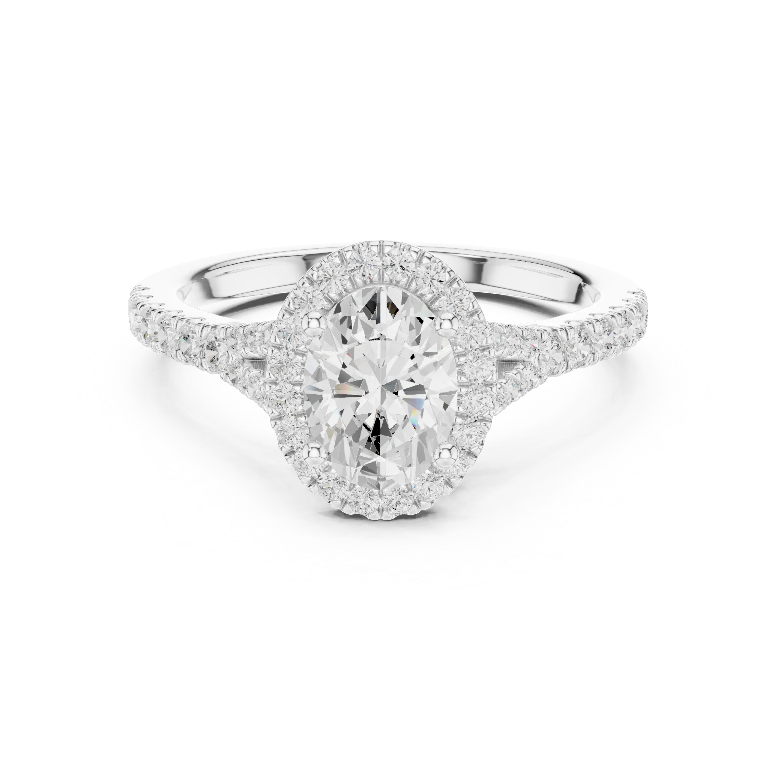 MJR094 - Oval Halo Split Shank Band Ring with Fine Pavé Setting