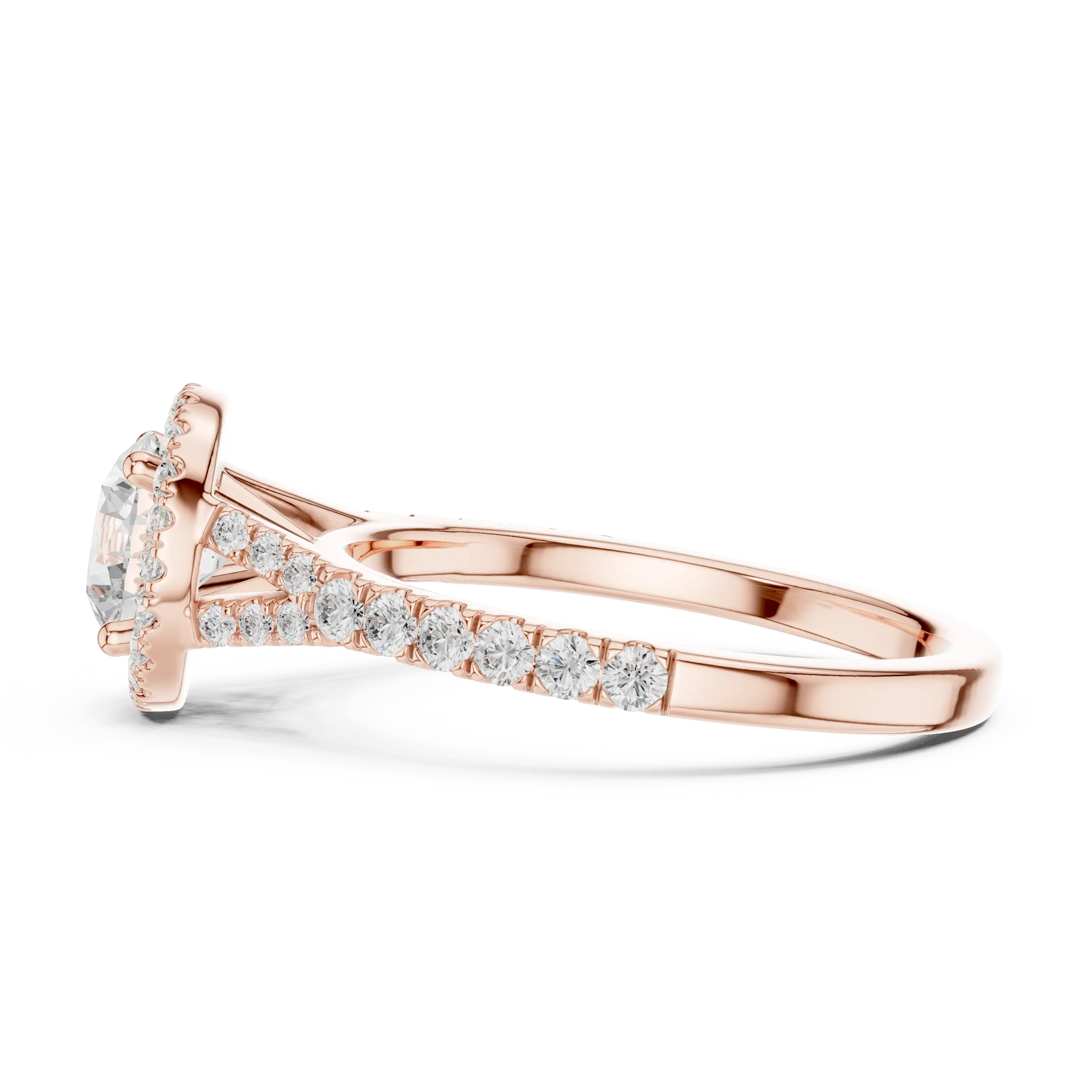 MJR095 - Round Cut Halo Ring with Split Pavé Shoulders
