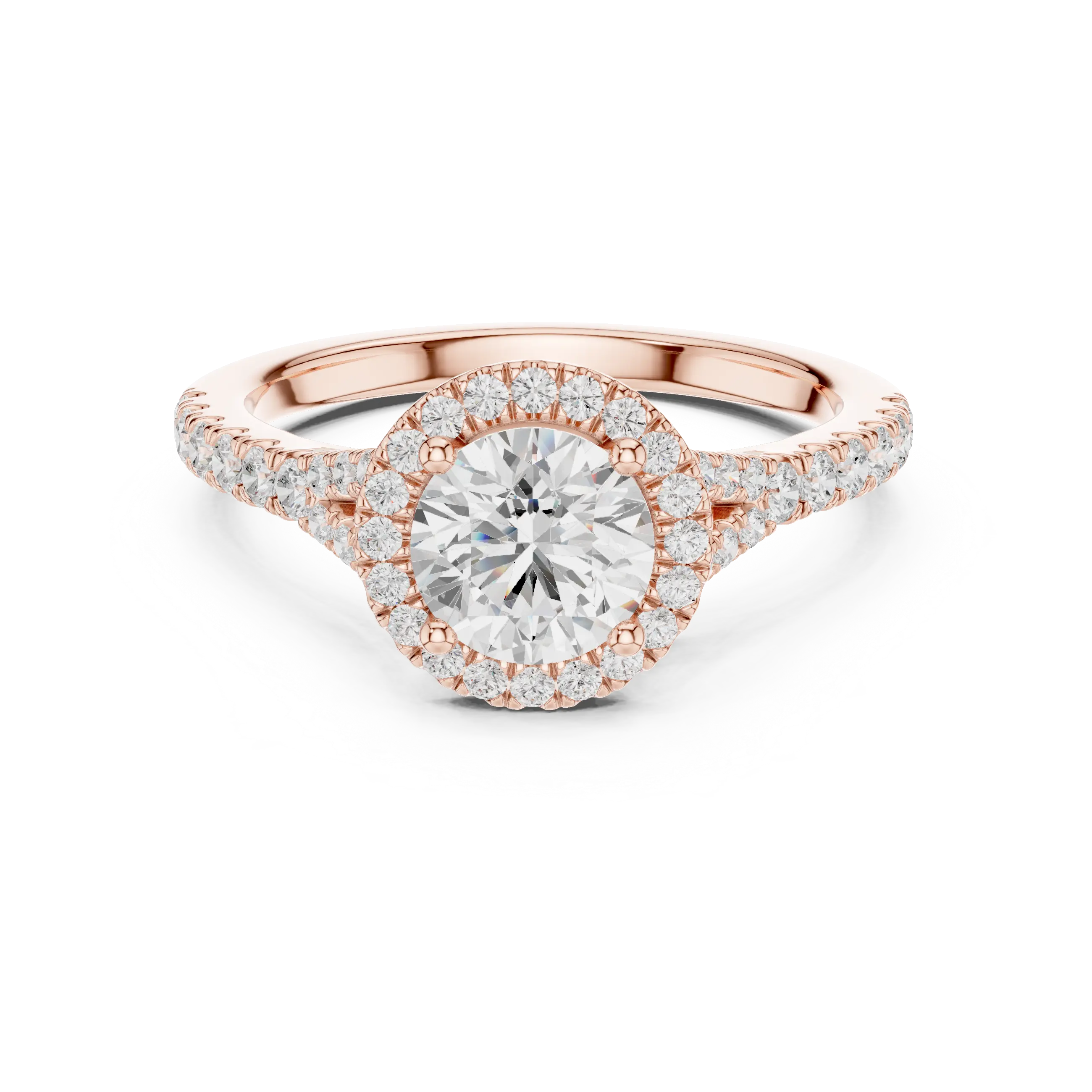 MJR095 - Round Cut Halo Ring with Split Pavé Shoulders