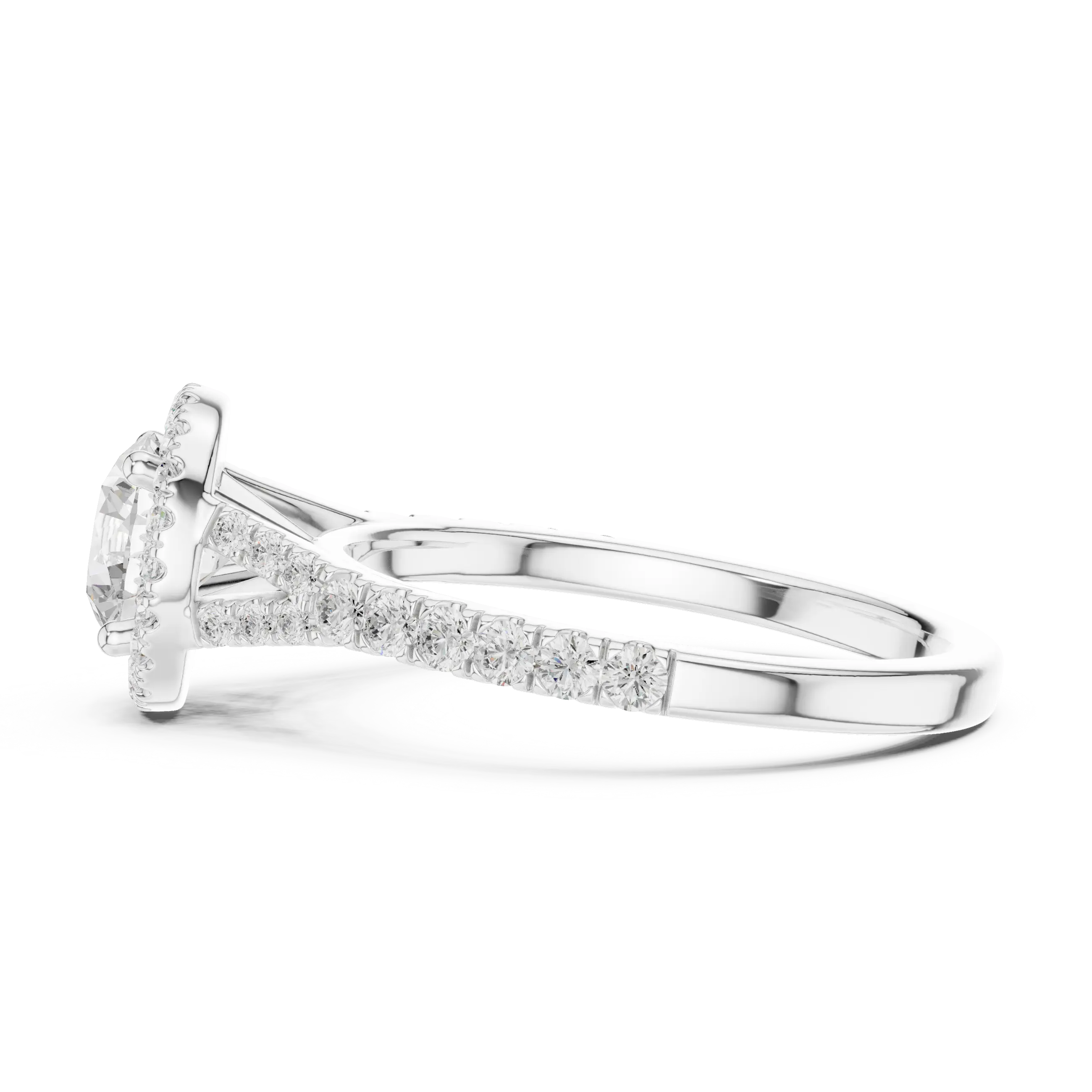 MJR095 - Round Cut Halo Ring with Split Pavé Shoulders
