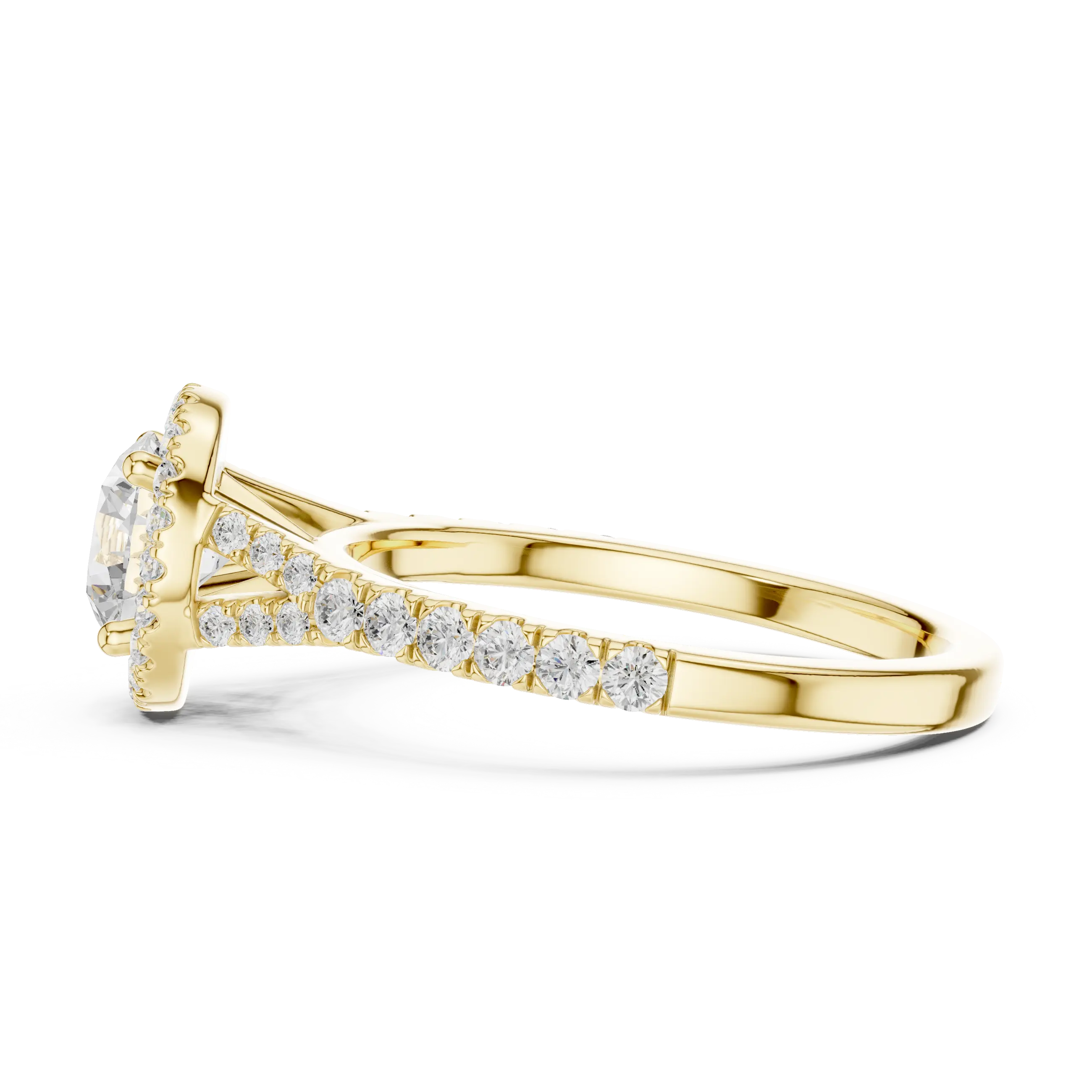 MJR095 - Round Cut Halo Ring with Split Pavé Shoulders
