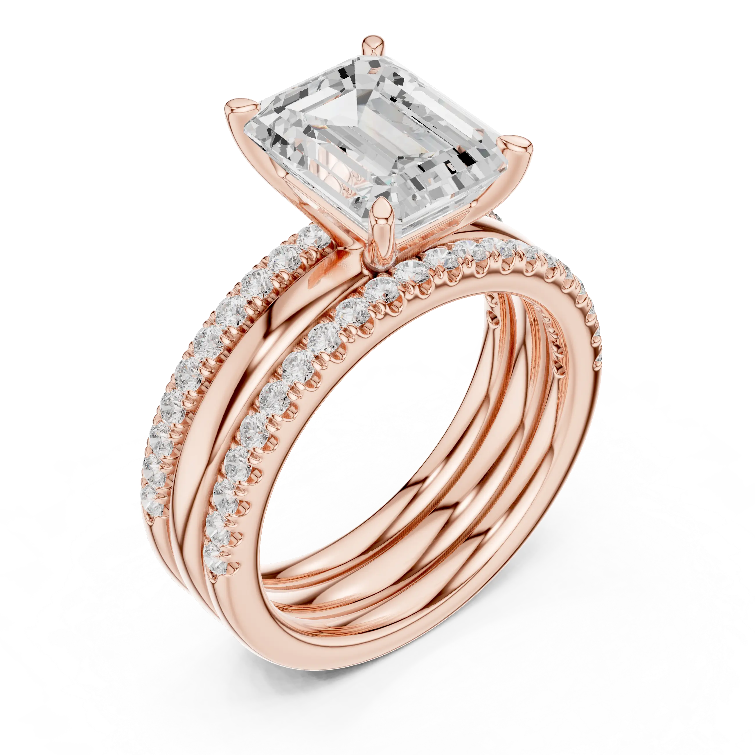 MJR096 - Emerald Cut Solitaire with Triple Row Accent Band
