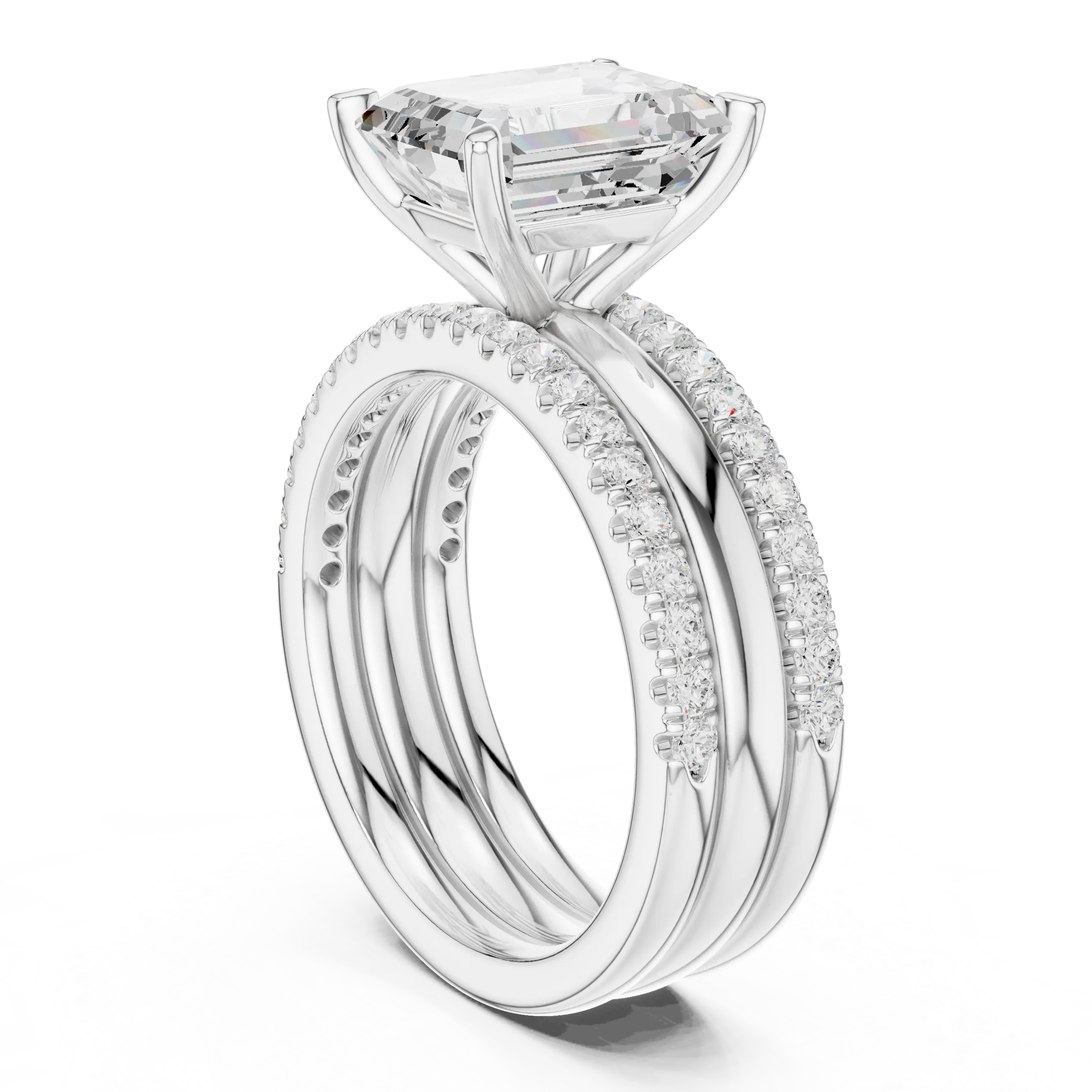 MJR096 - Emerald Cut Solitaire with Triple Row Accent Band