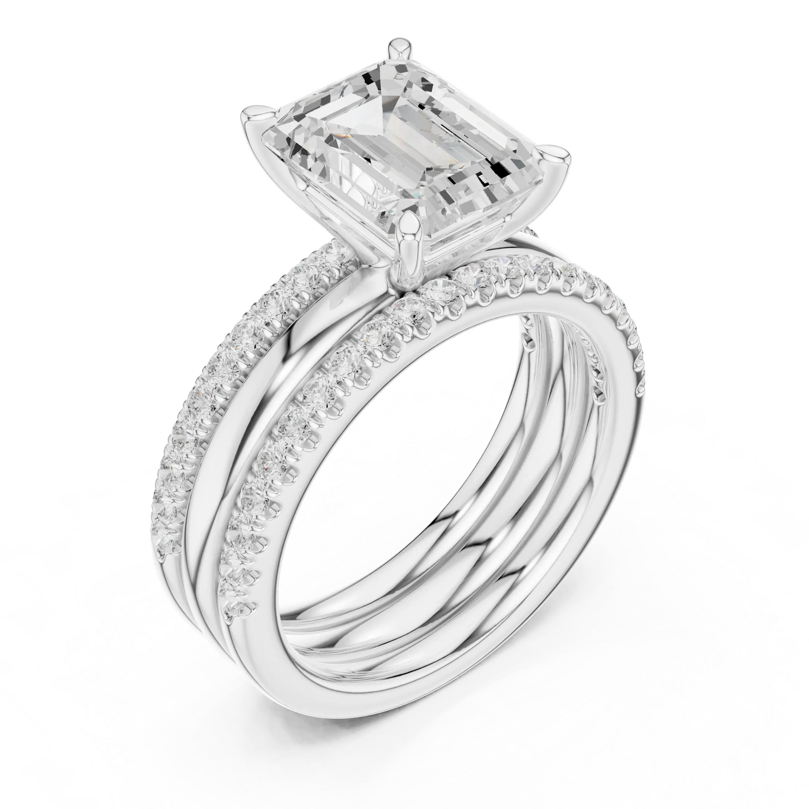 MJR096 - Emerald Cut Solitaire with Triple Row Accent Band