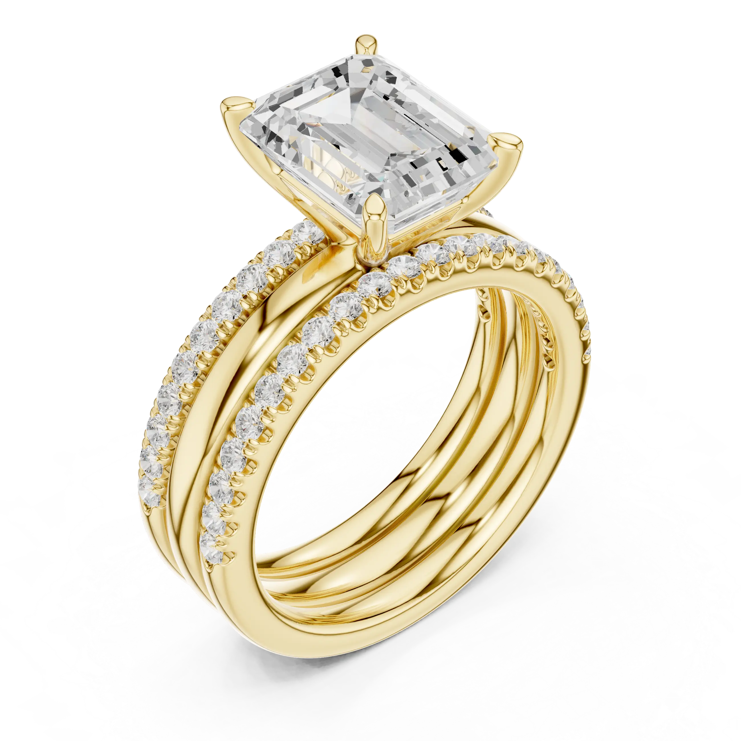 MJR096 - Emerald Cut Solitaire with Triple Row Accent Band