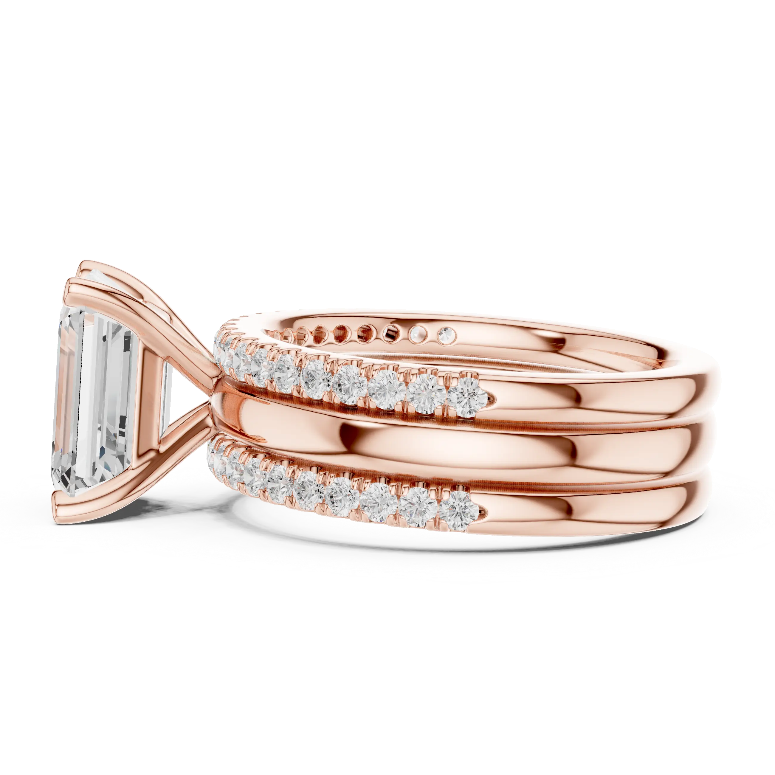 MJR096 - Emerald Cut Solitaire with Triple Row Accent Band