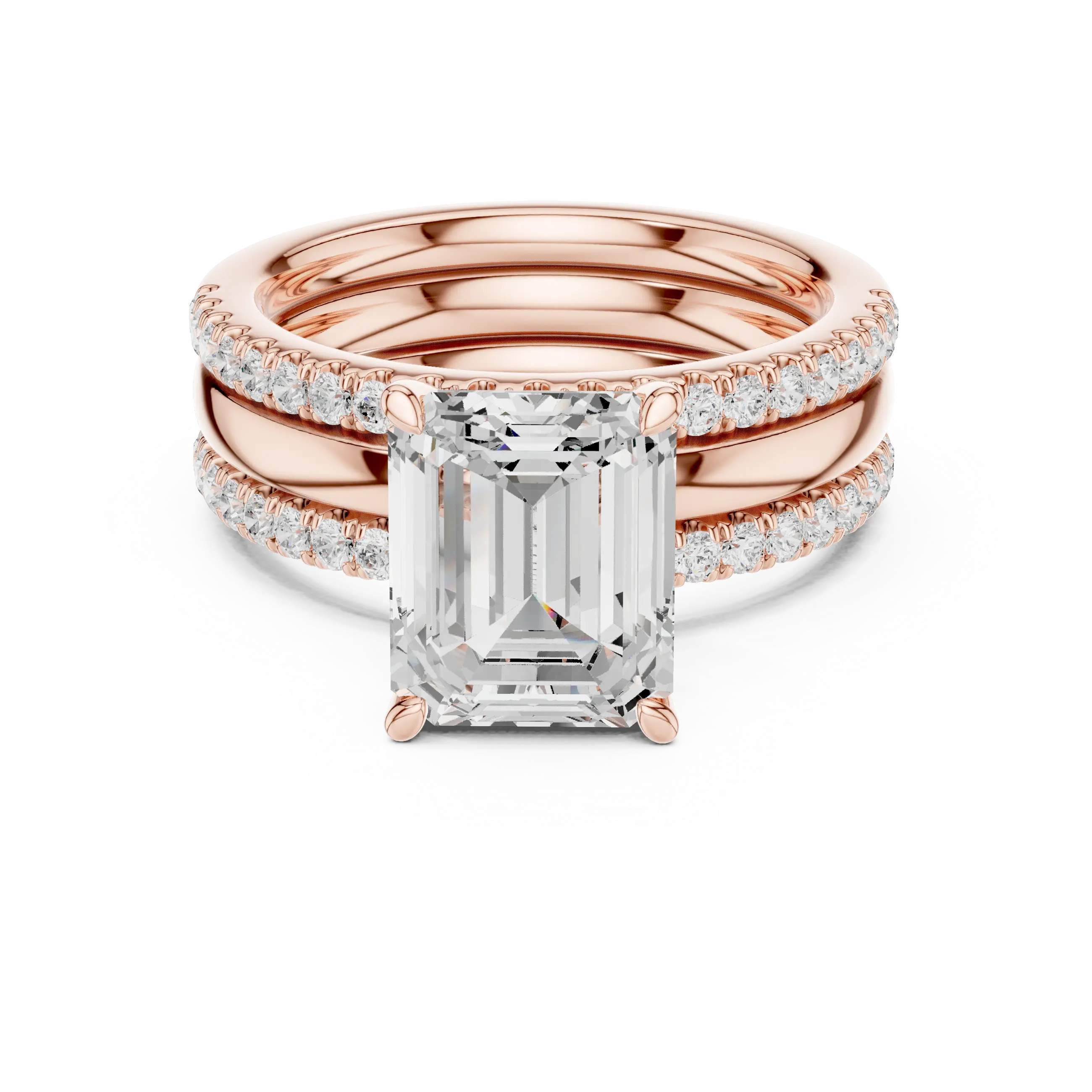 MJR096 - Emerald Cut Solitaire with Triple Row Accent Band