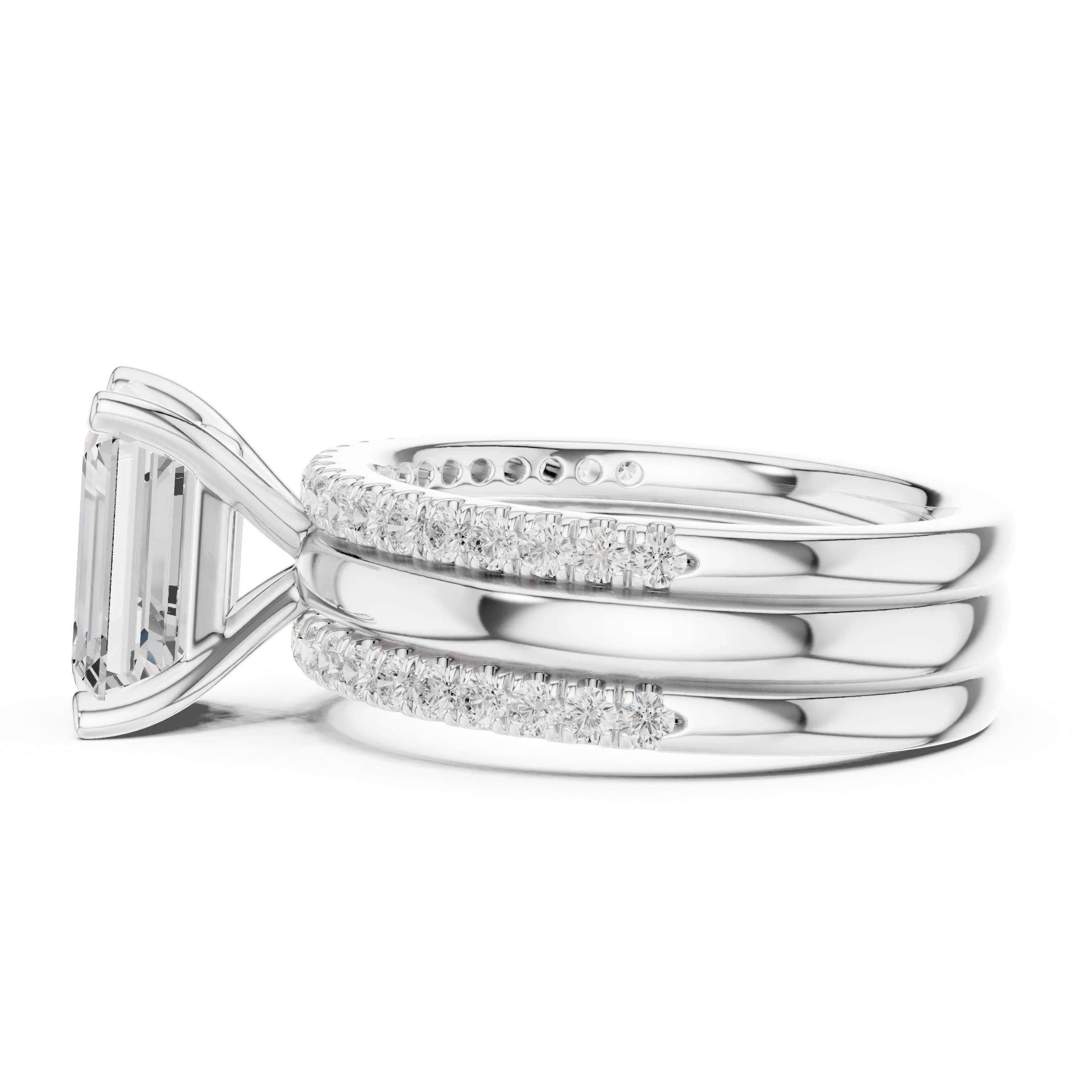 MJR096 - Emerald Cut Solitaire with Triple Row Accent Band