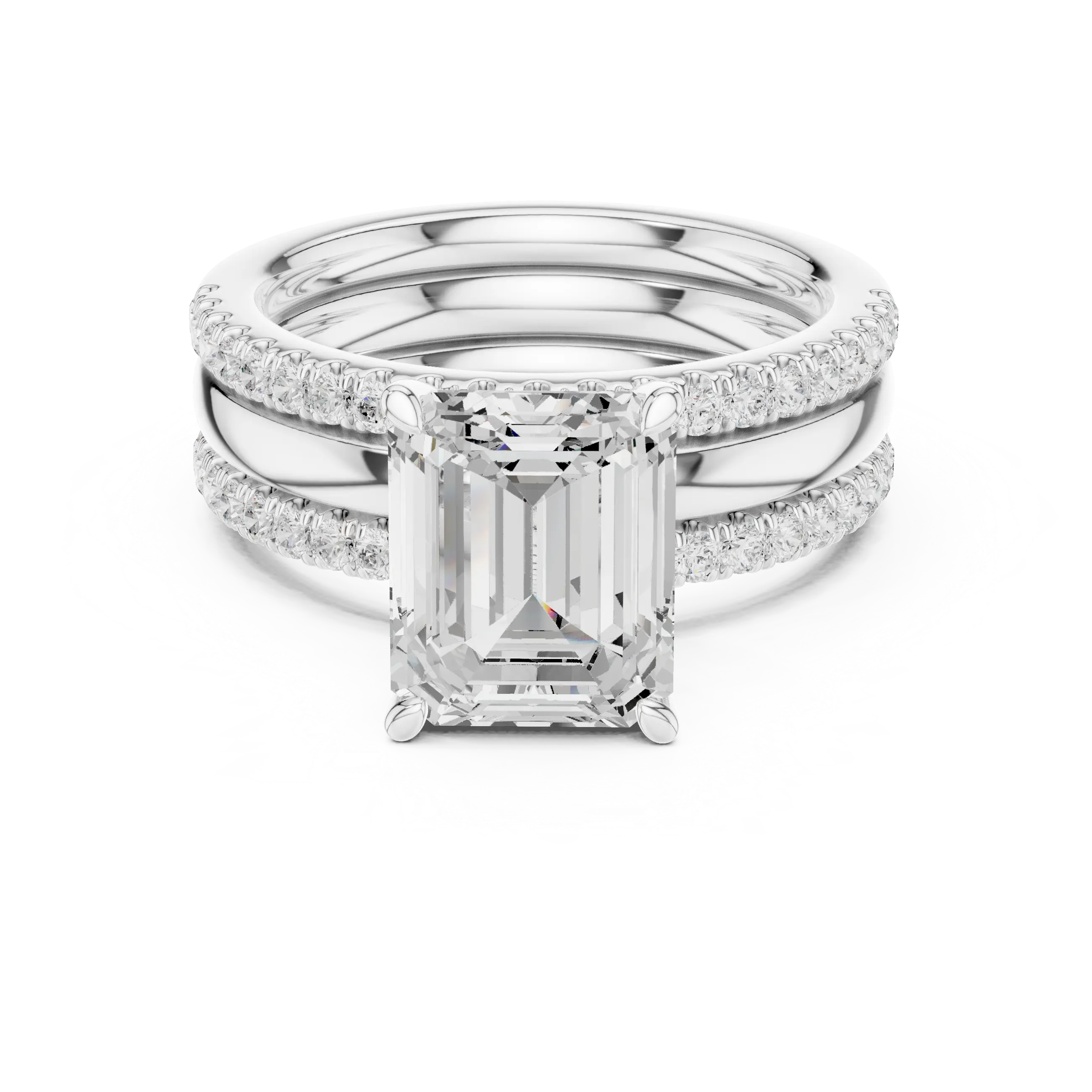 MJR096 - Emerald Cut Solitaire with Triple Row Accent Band