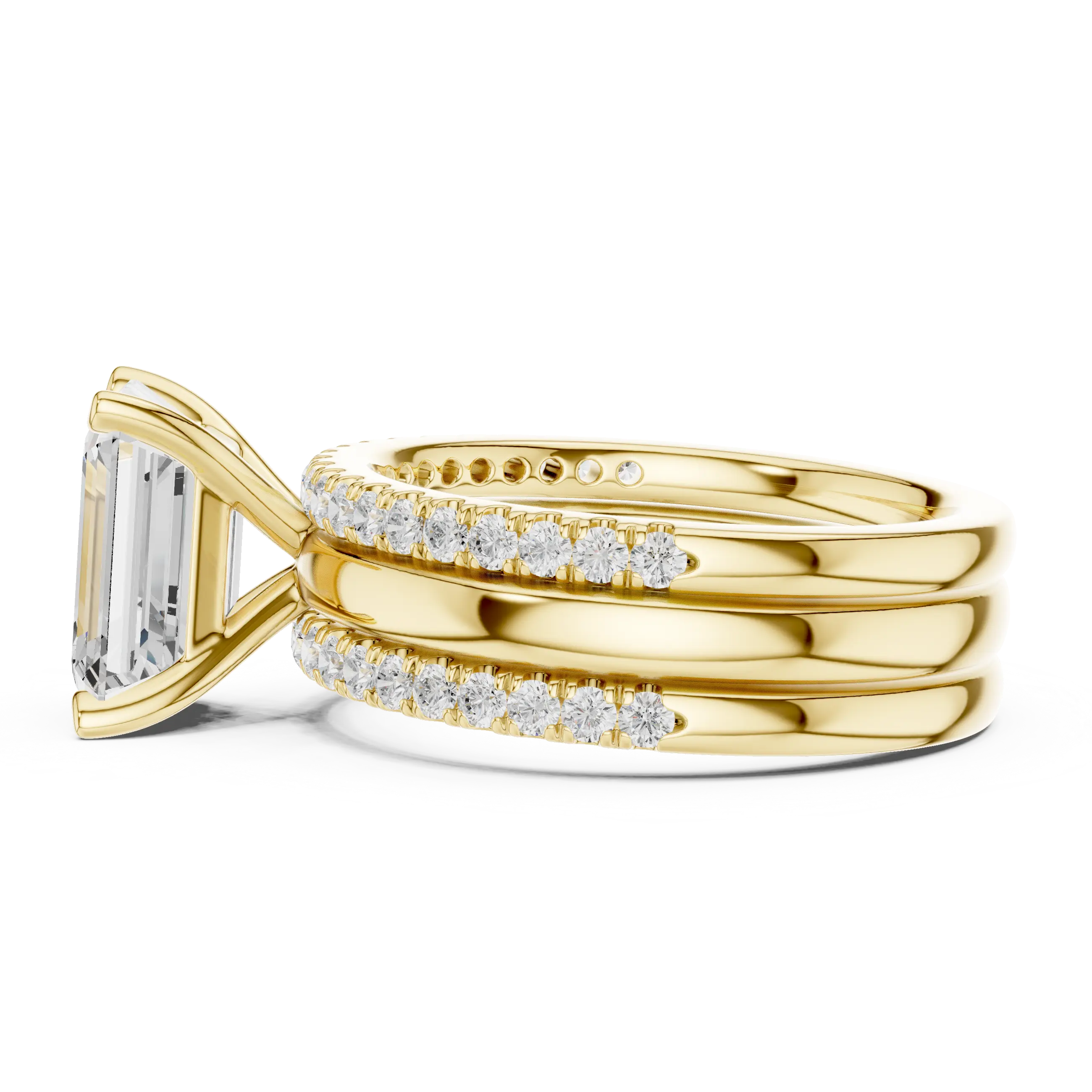 MJR096 - Emerald Cut Solitaire with Triple Row Accent Band