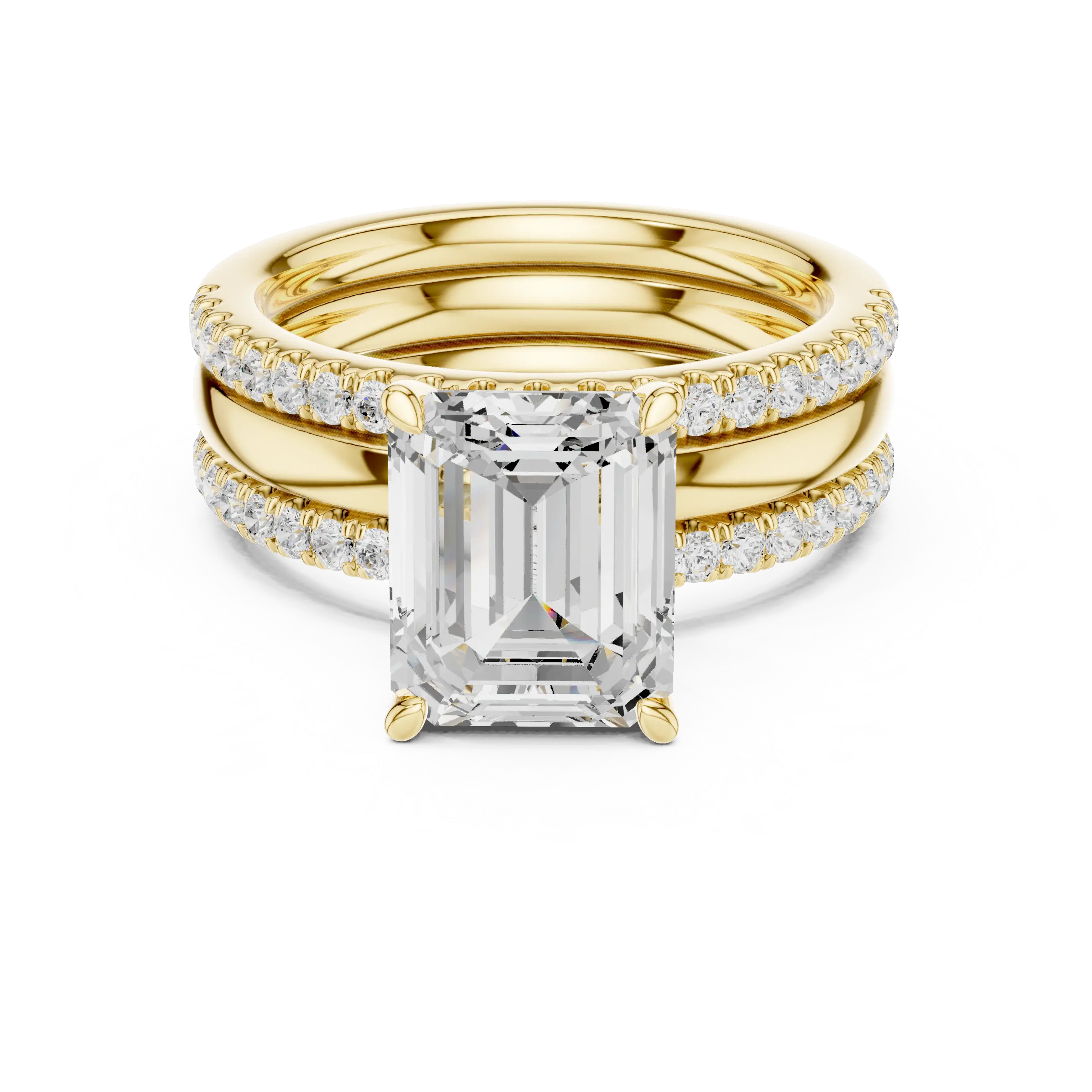 MJR096 - Emerald Cut Solitaire with Triple Row Accent Band