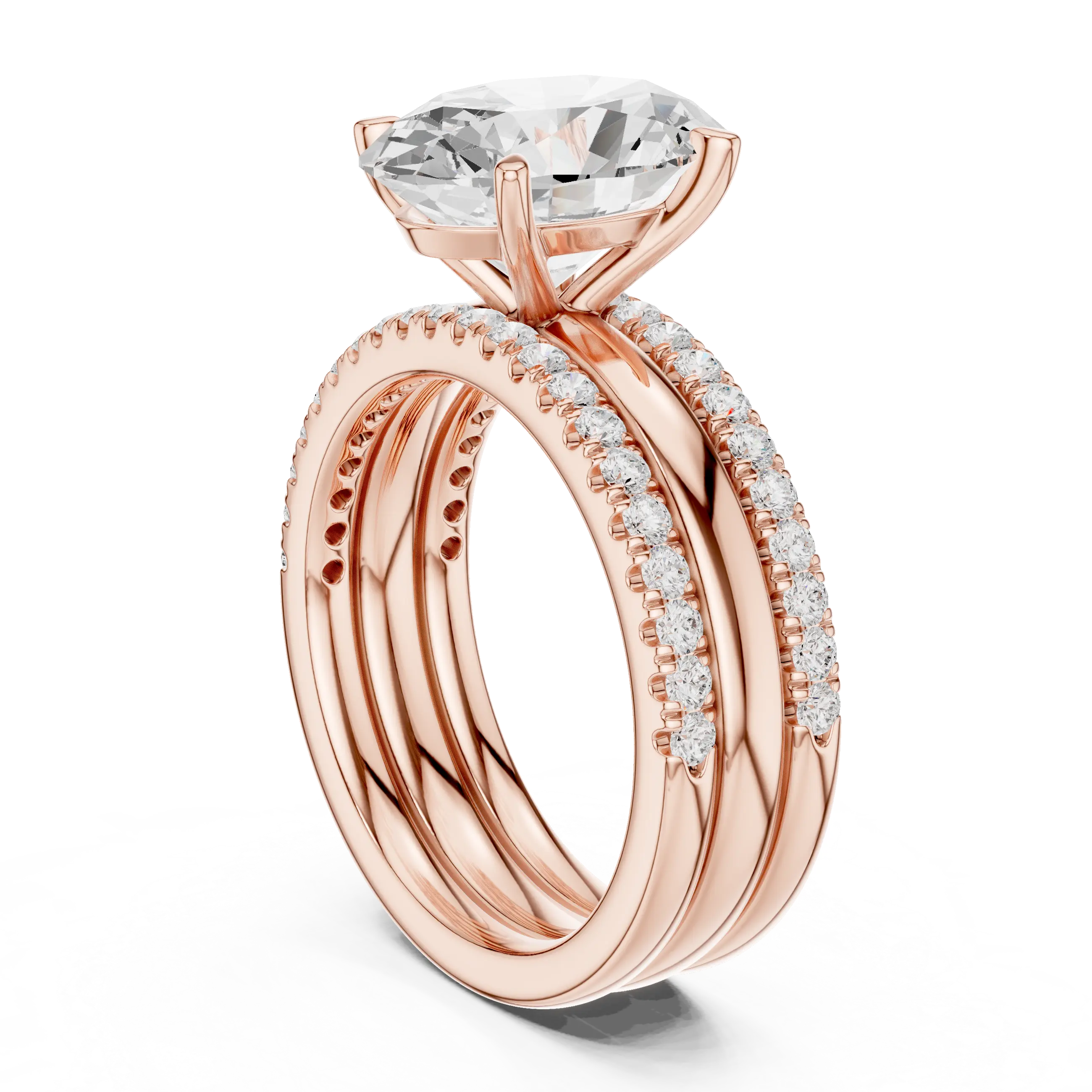 MJR097 - Oval Solitaire Engagement Ring on Multi-Row Sparkle Band
