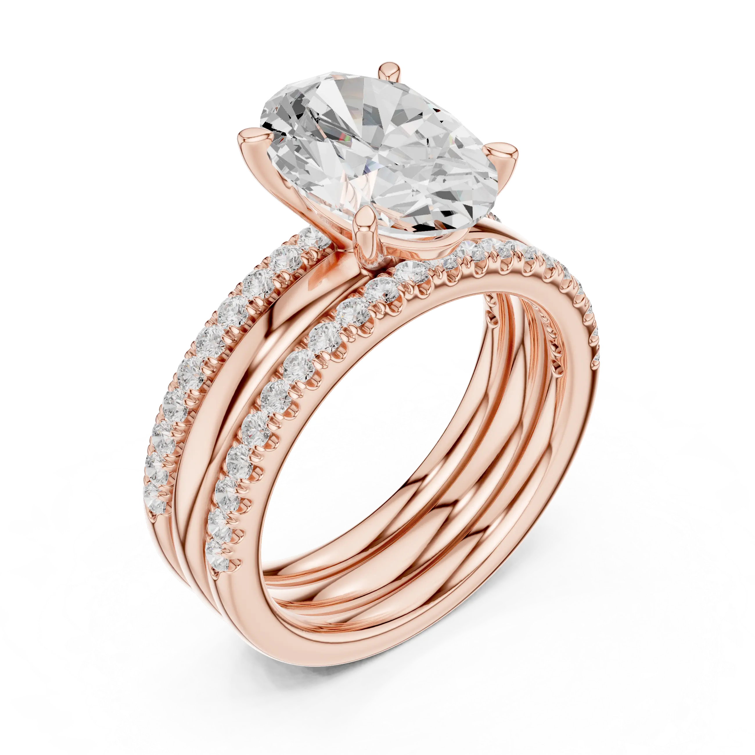 MJR097 - Oval Solitaire Engagement Ring on Multi-Row Sparkle Band