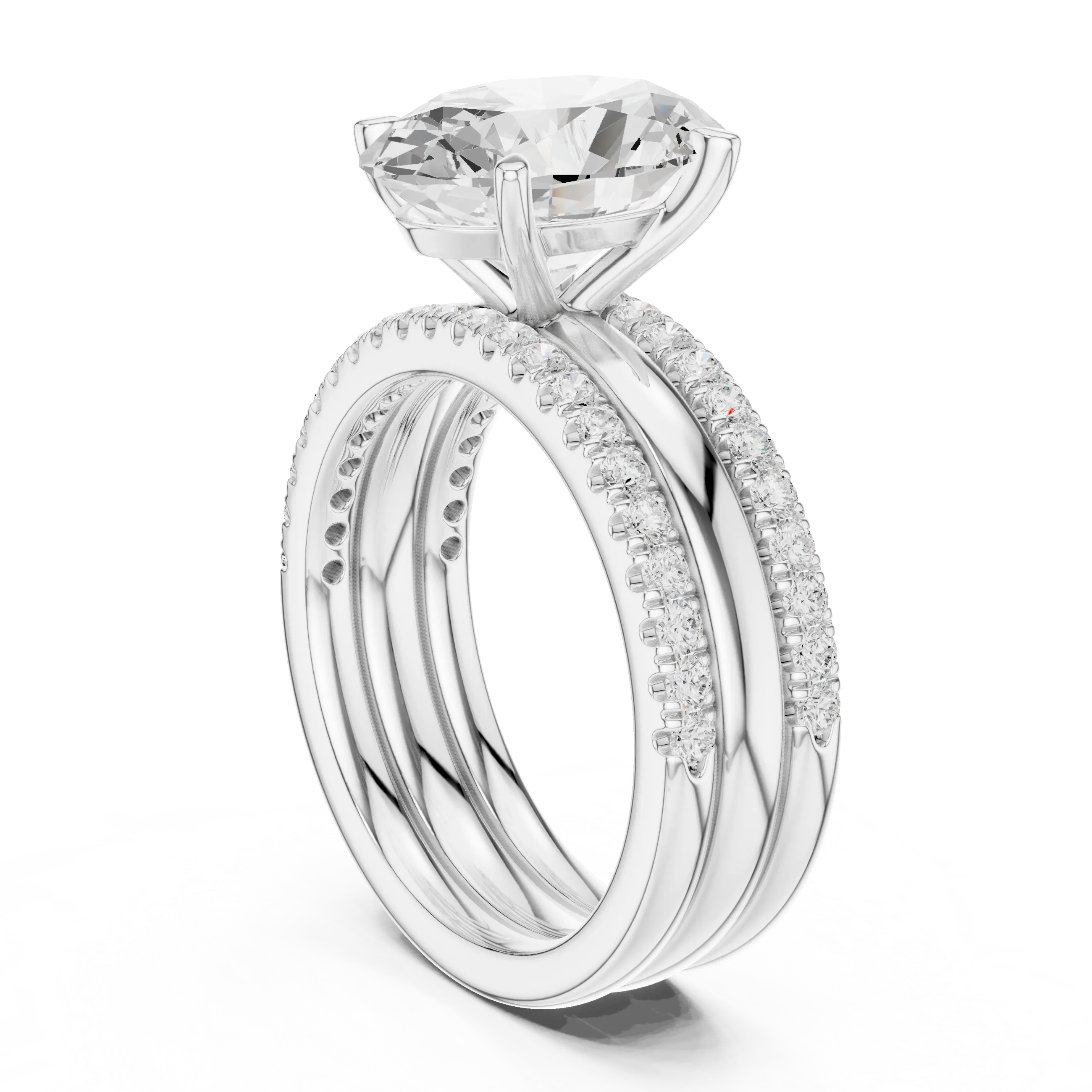MJR097 - Oval Solitaire Engagement Ring on Multi-Row Sparkle Band