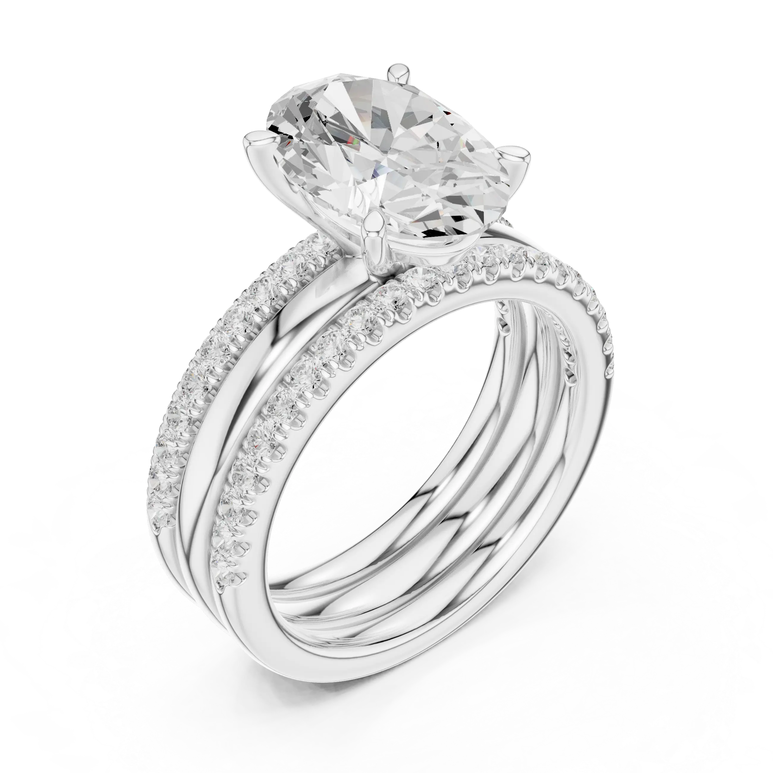 MJR097 - Oval Solitaire Engagement Ring on Multi-Row Sparkle Band