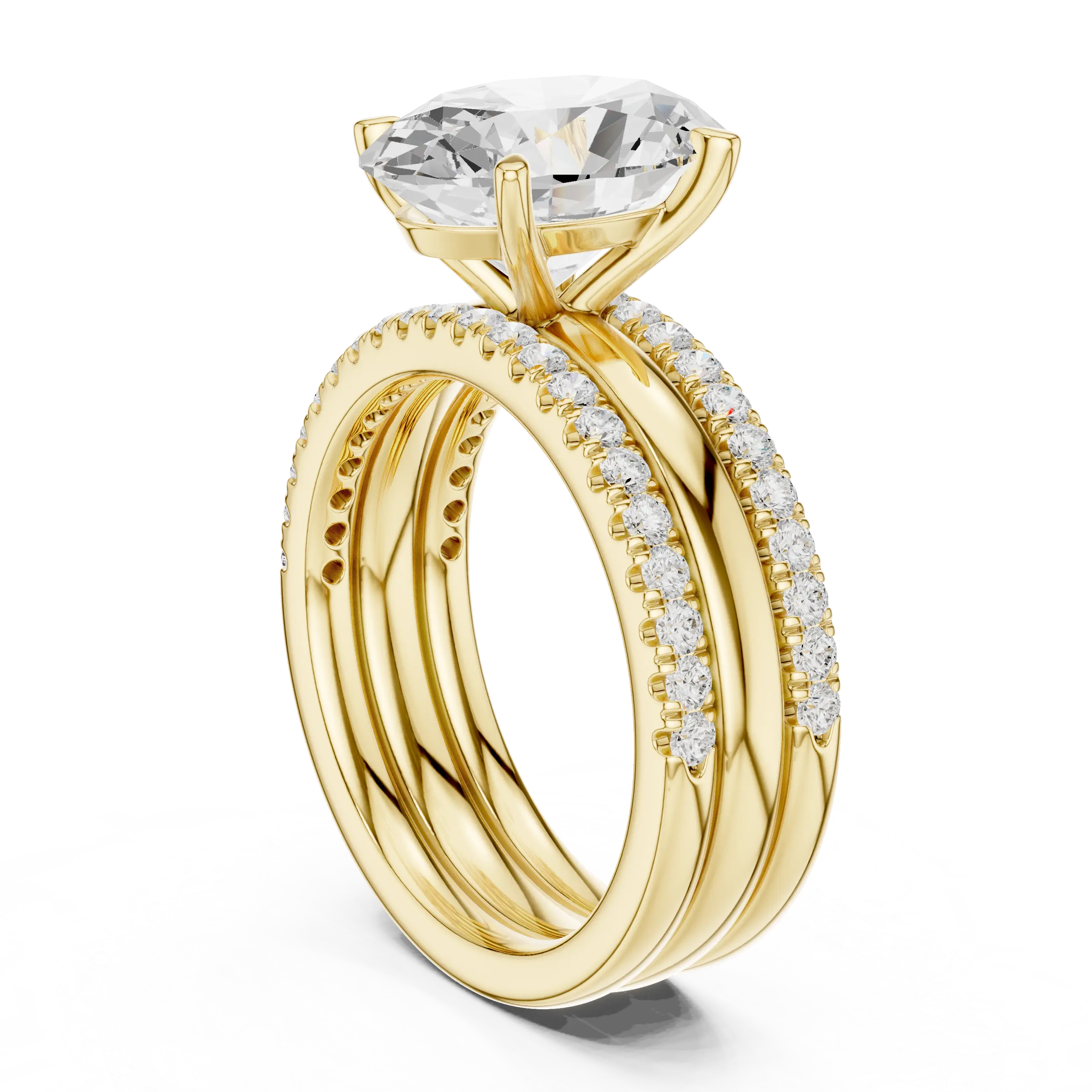 MJR097 - Oval Solitaire Engagement Ring on Multi-Row Sparkle Band