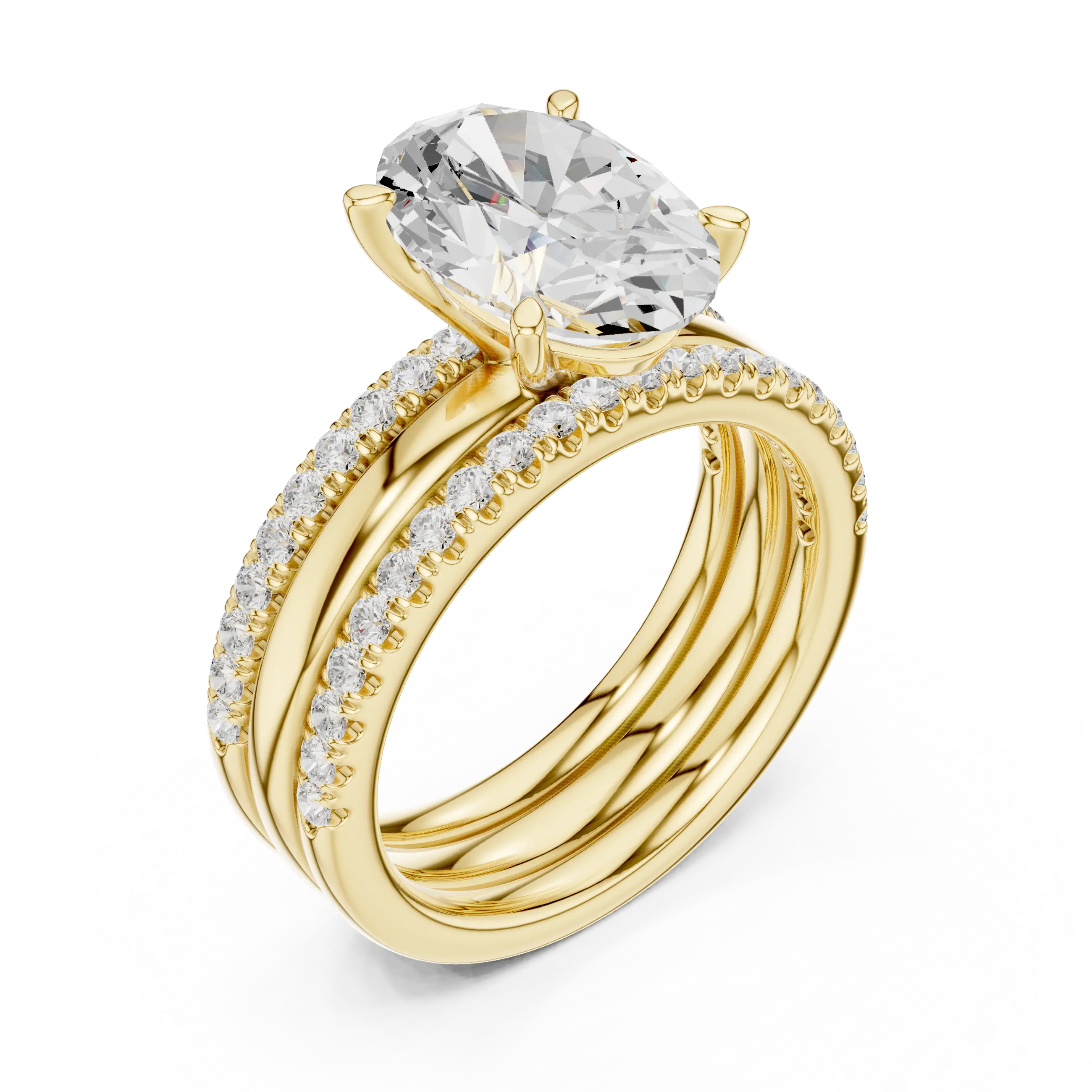 MJR097 - Oval Solitaire Engagement Ring on Multi-Row Sparkle Band